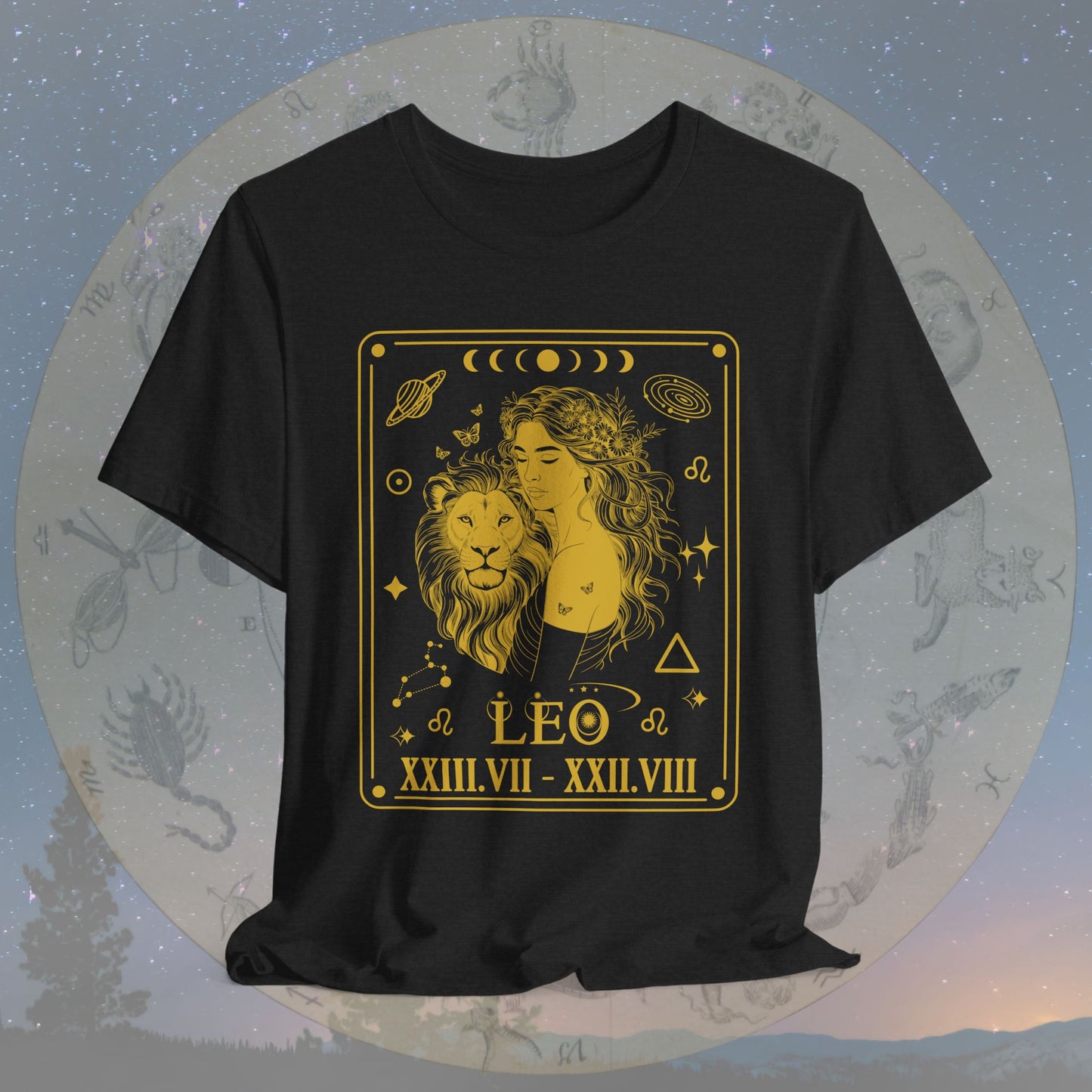 Leo Zodiac Sign Roman Dates Tarot T-Shirt