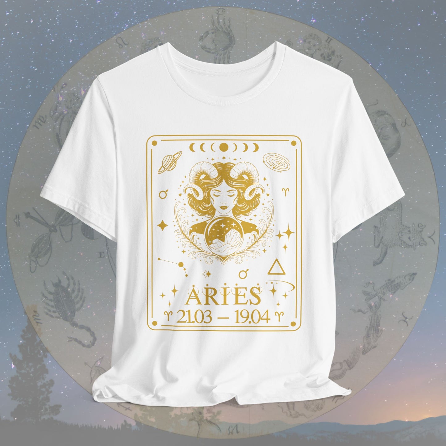 Aries Zodiac Sign Numeric Dates Tarot T-Shirt