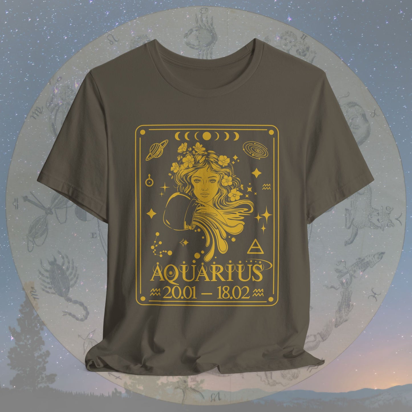 Aquarius Zodiac Sign Numeric Dates Tarot T-Shirt