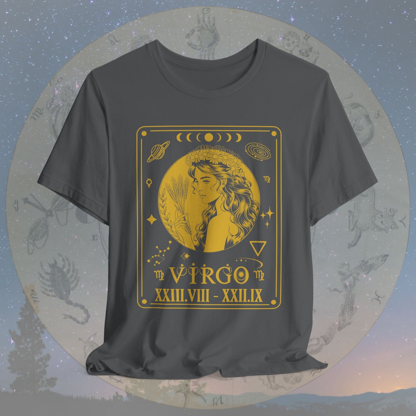 Virgo Zodiac Sign Roman Dates Tarot T-Shirt