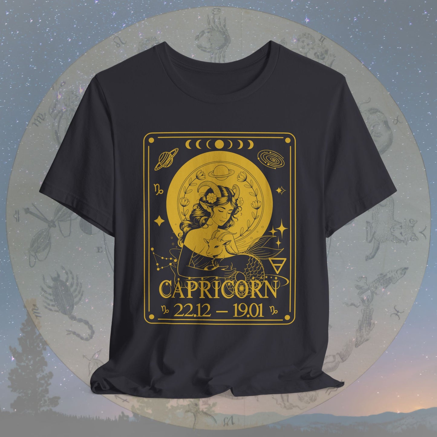 Capricorn Zodiac Sign Numeric Dates Tarot T-Shirt