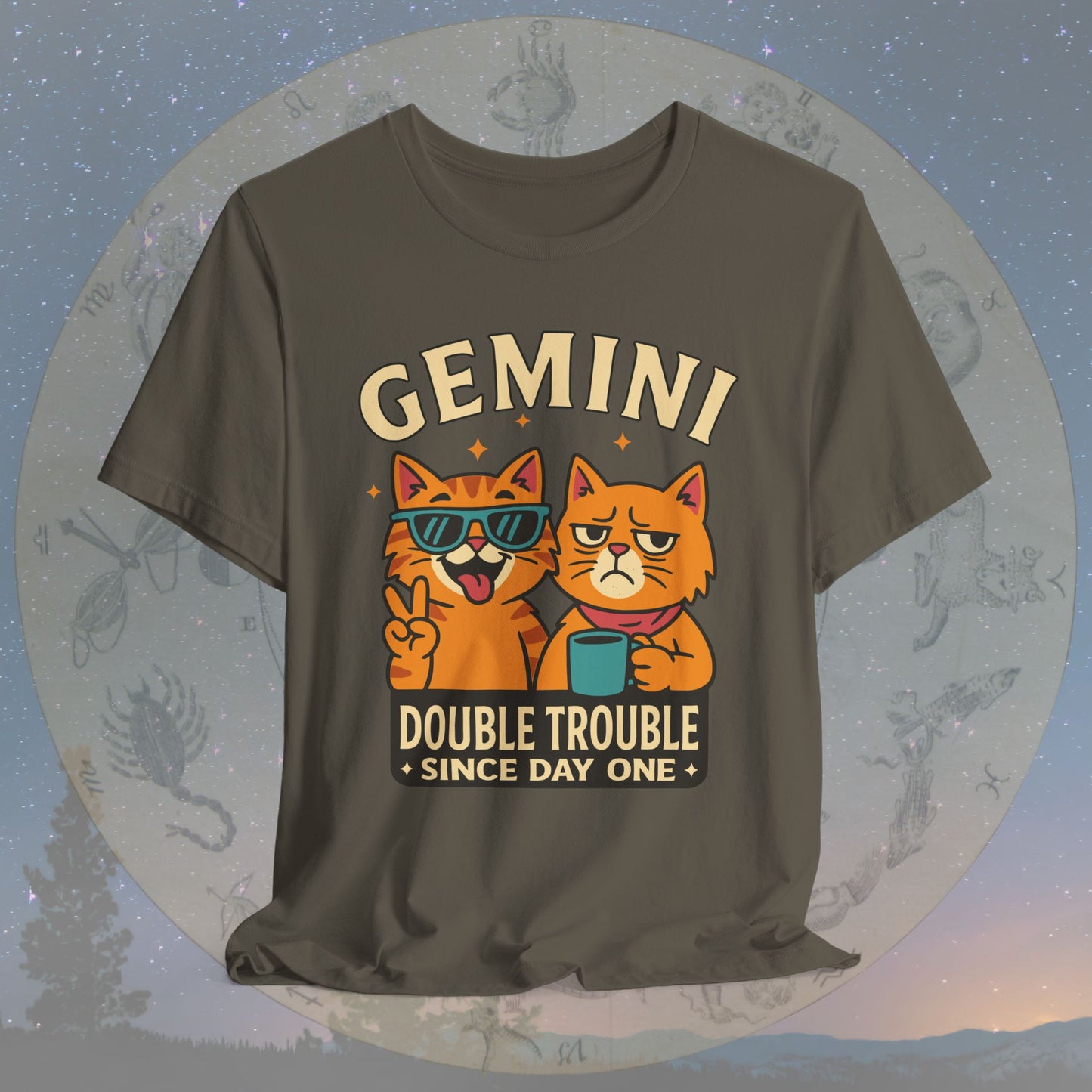 Funny Gemini Double Trouble Cat T-Shirt