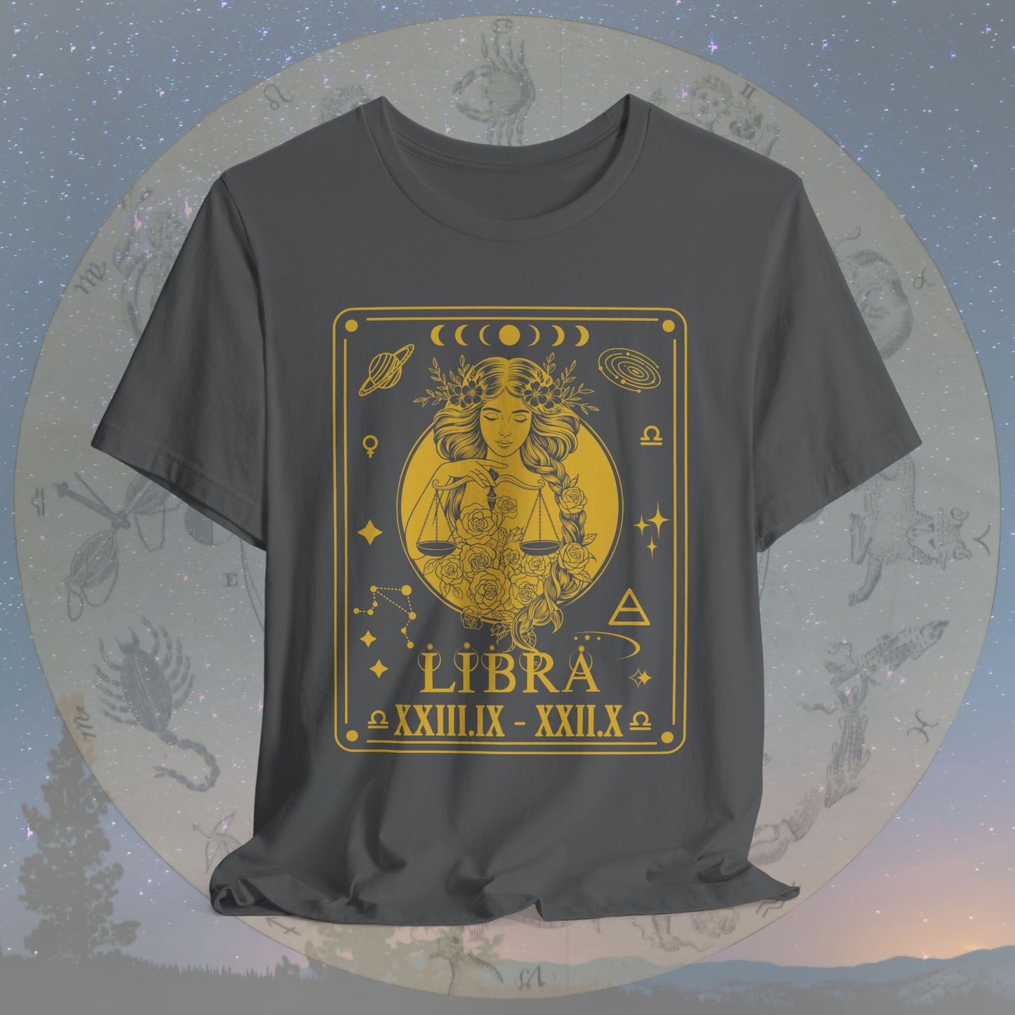 Libra Zodiac Sign Roman Dates Tarot T-Shirt
