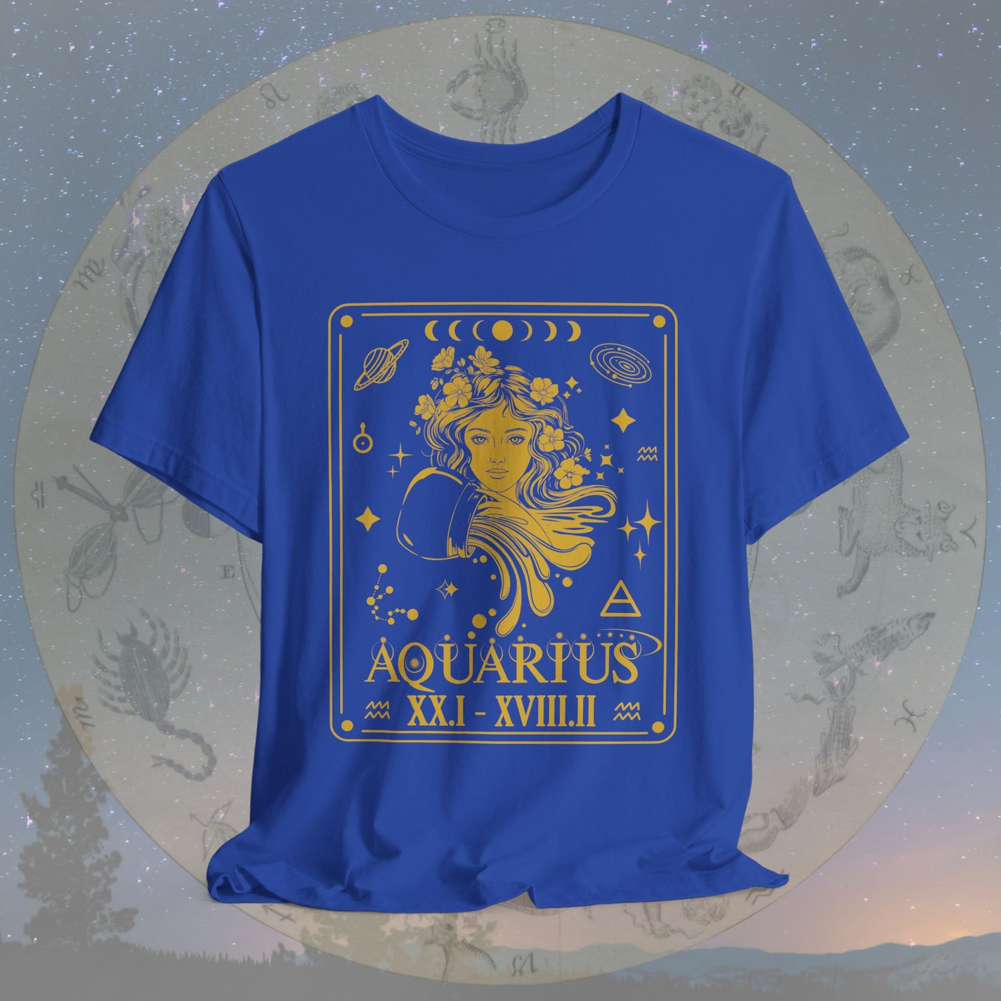 Aquarius Zodiac Sign Roman Dates Tarot T-Shirt