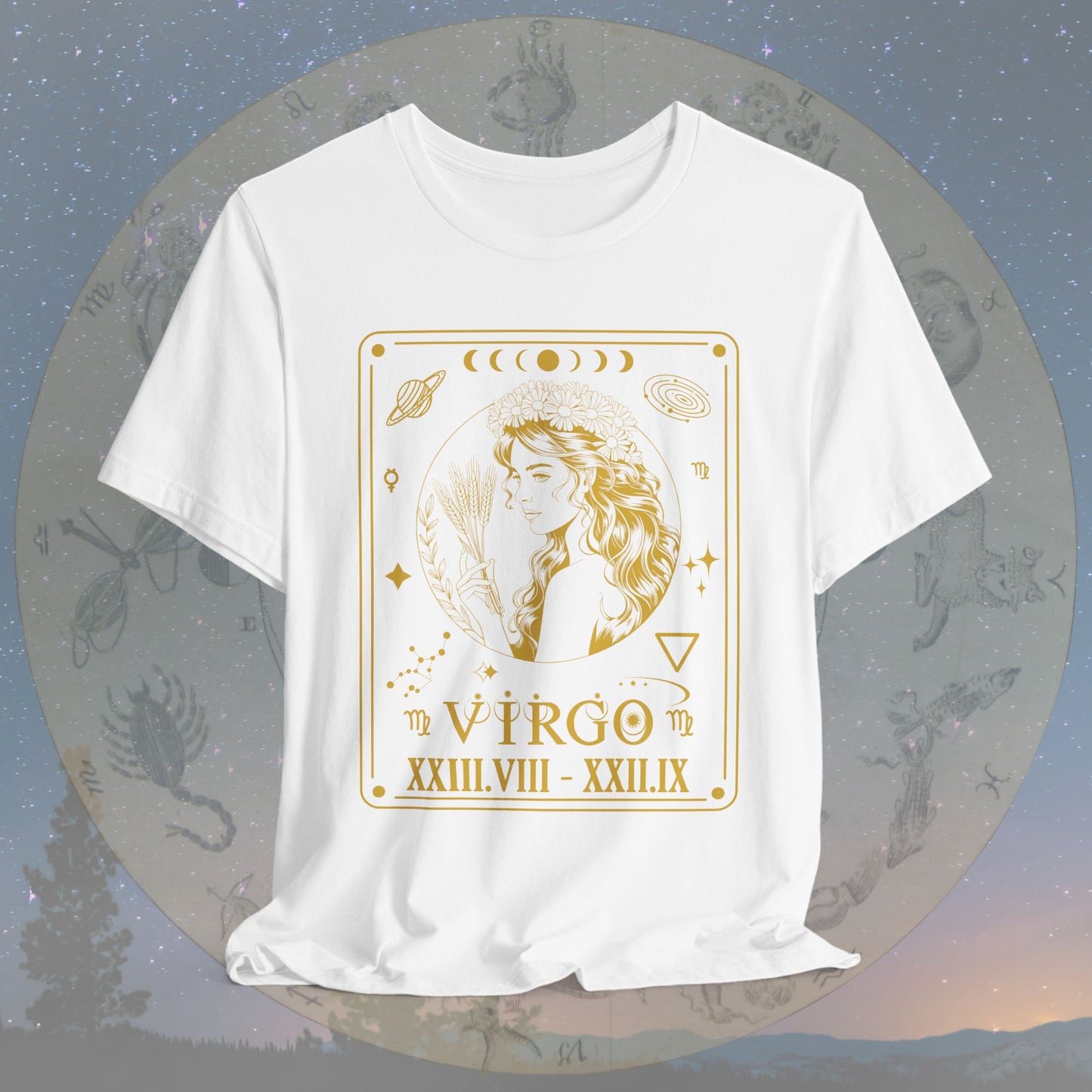 Virgo Zodiac Sign Roman Dates Tarot T-Shirt