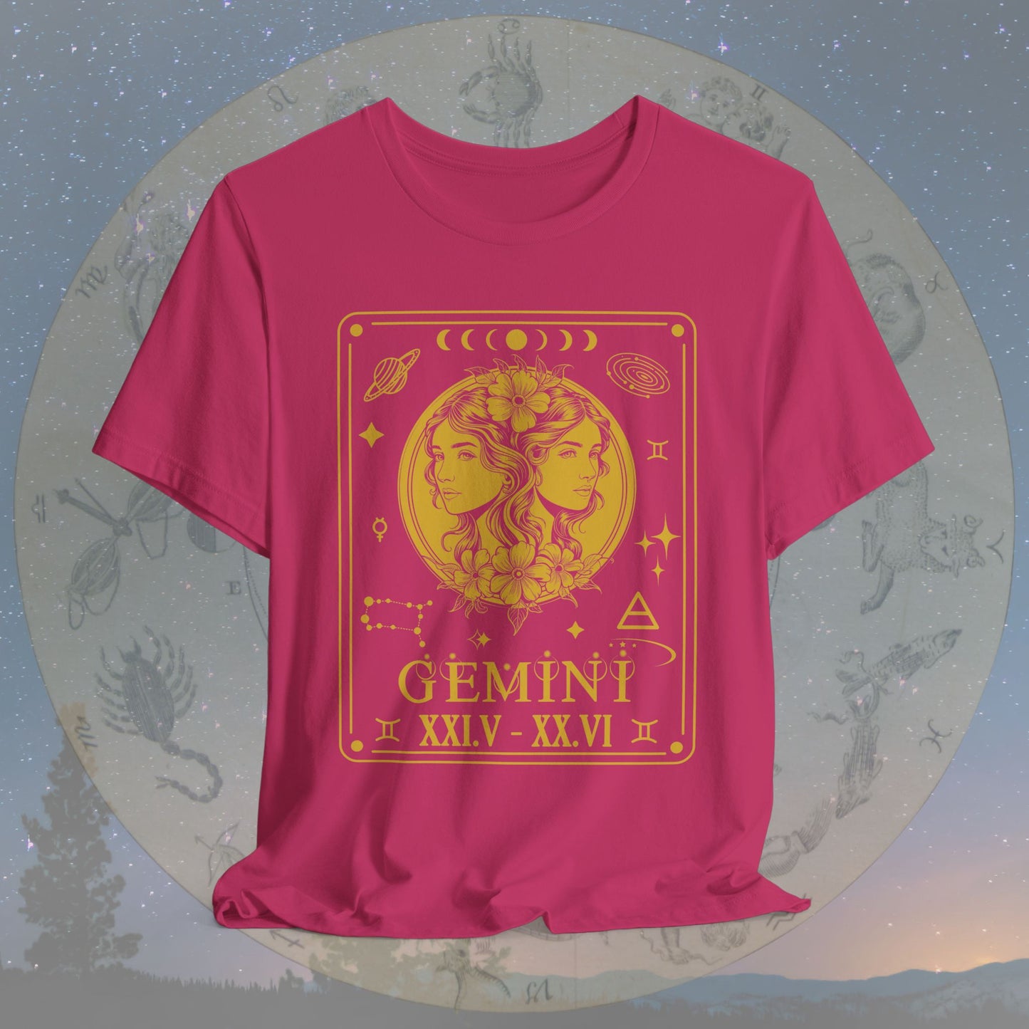 Gemini Zodiac Sign Roman Dates Tarot T-Shirt