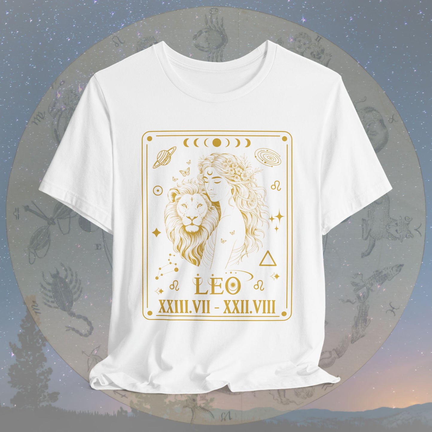 Leo Zodiac Sign Roman Dates Tarot T-Shirt
