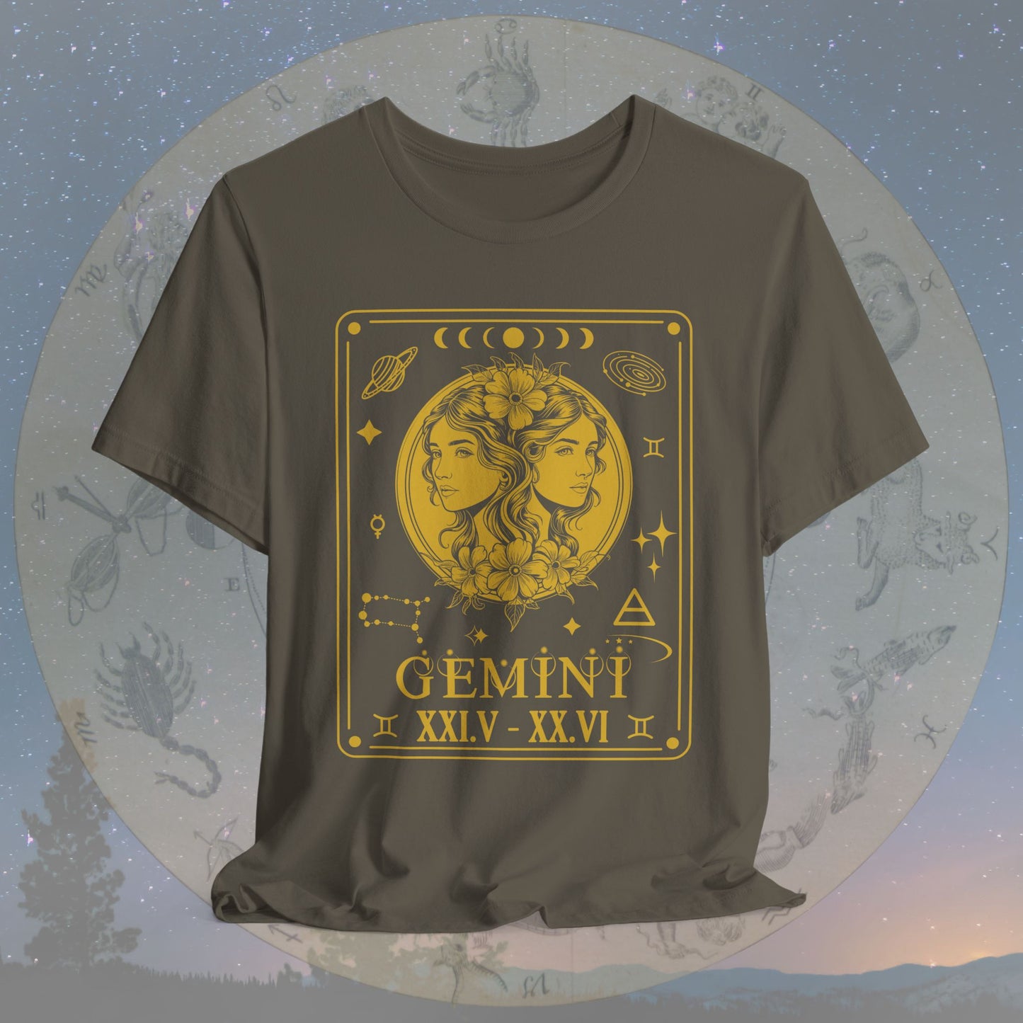 Gemini Zodiac Sign Roman Dates Tarot T-Shirt