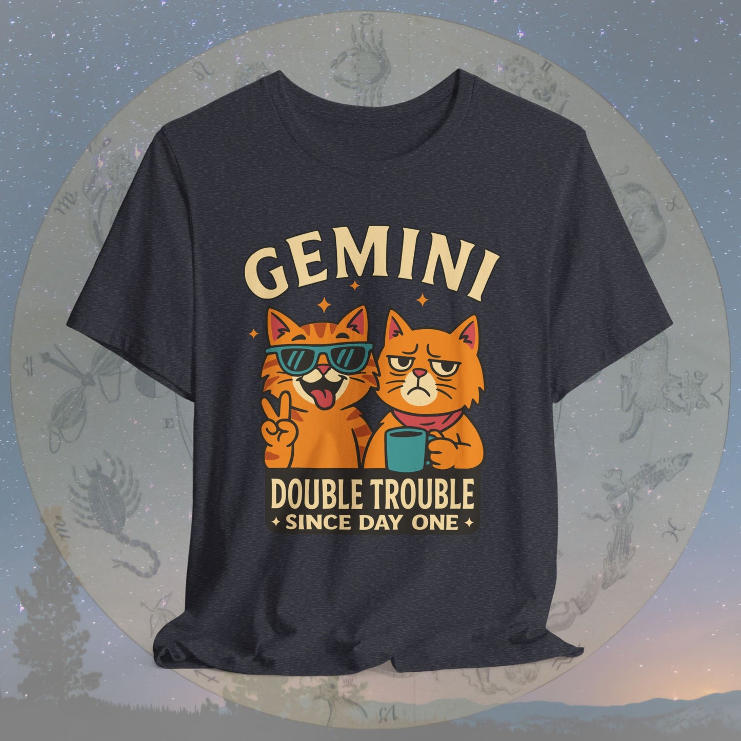 Funny Gemini Double Trouble Cat T-Shirt