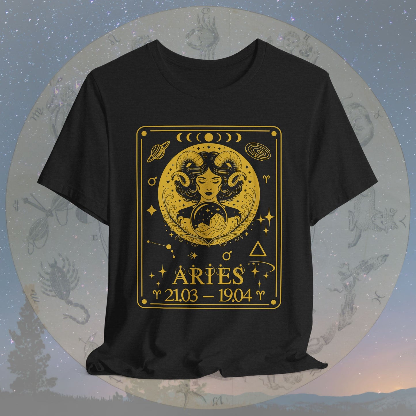 Aries Zodiac Sign Numeric Dates Tarot T-Shirt