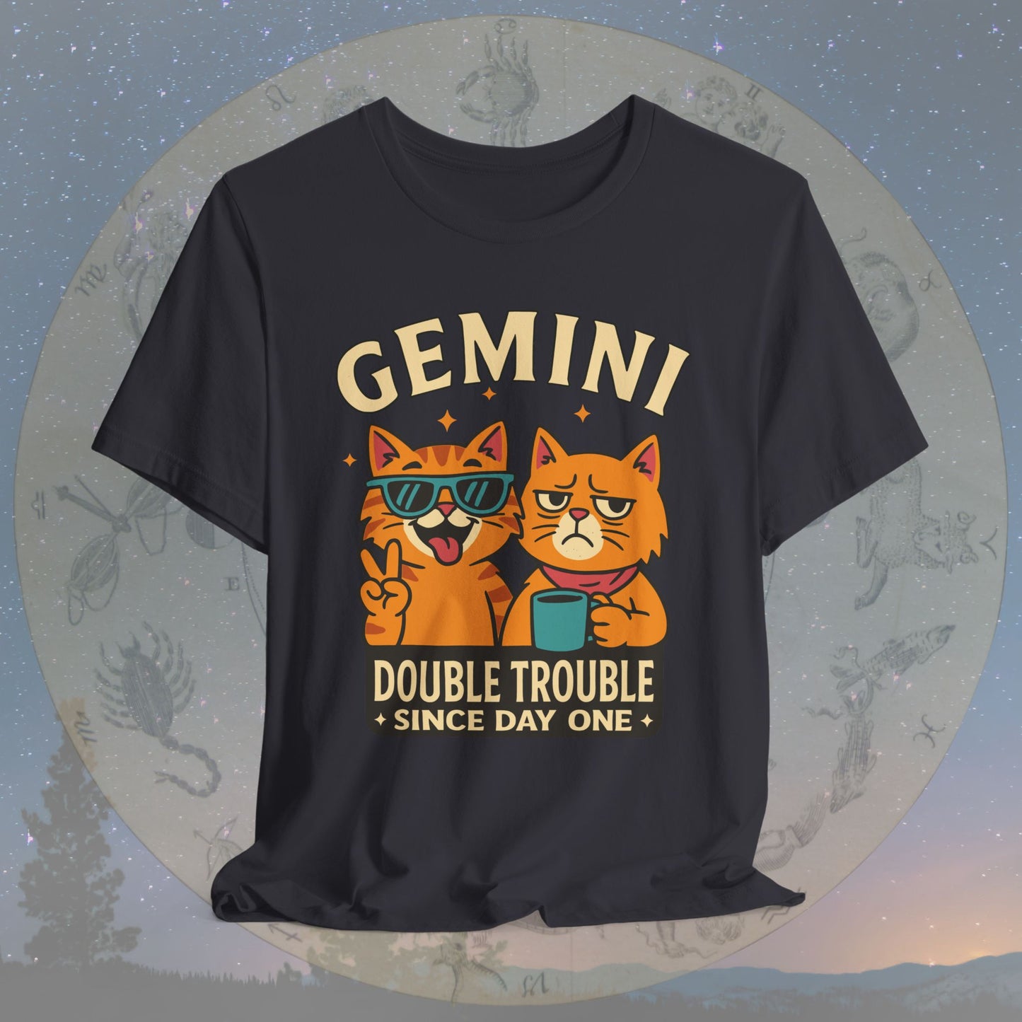 Funny Gemini Double Trouble Cat T-Shirt