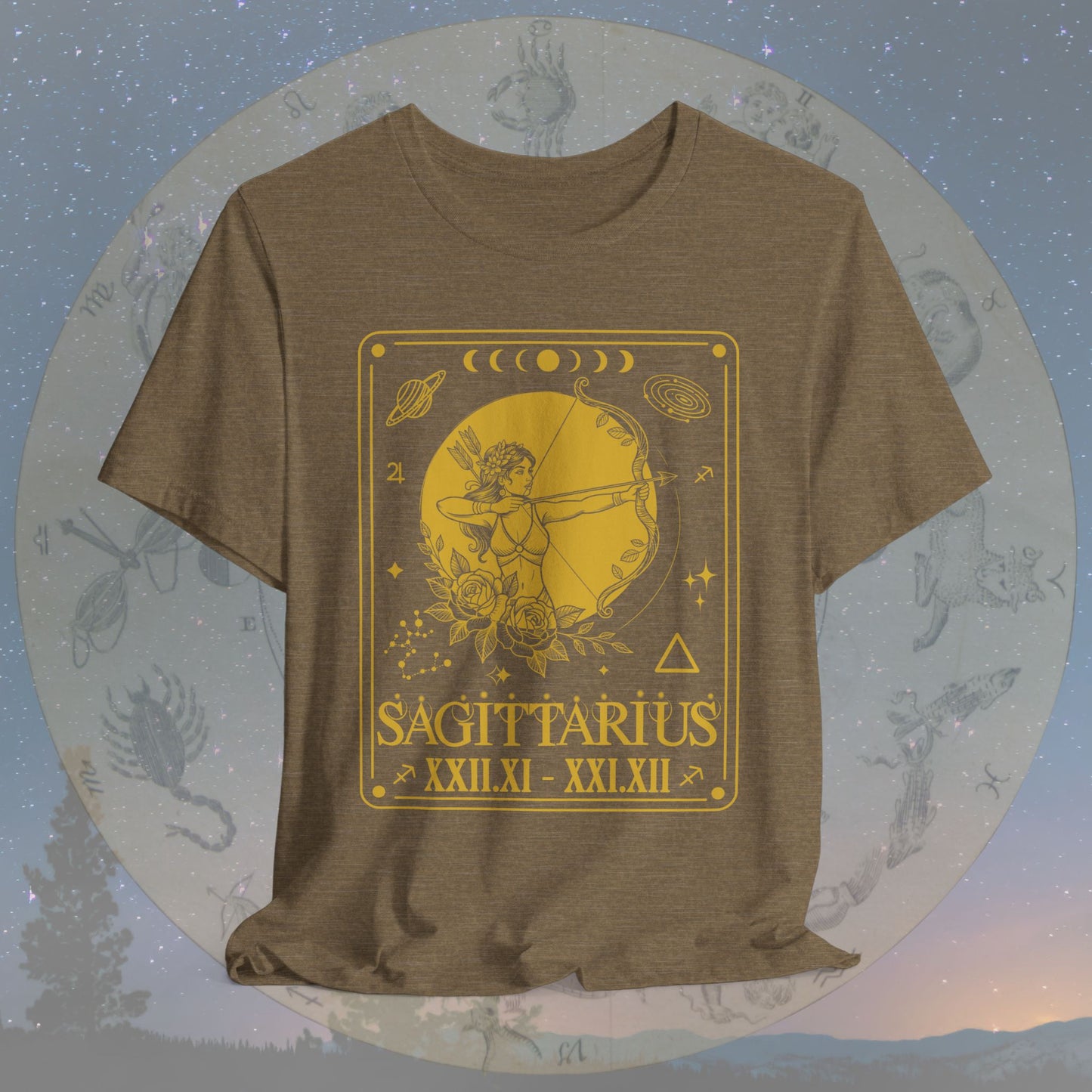 Sagittarius Zodiac Sign Roman Dates Tarot T-Shirt