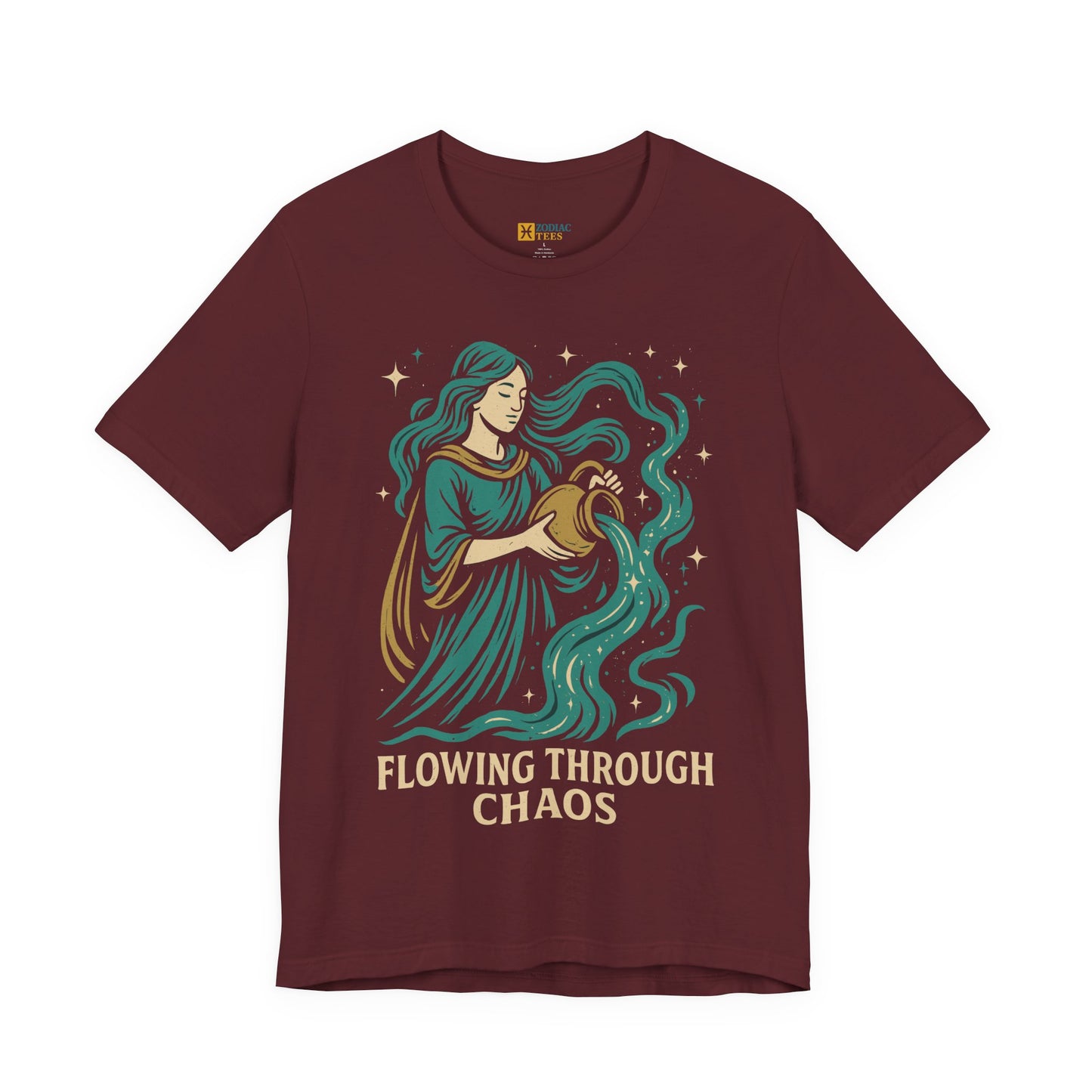 Aquarius Flowing Through Chaos T-Shirt – Calm Zodiac Energy Tee