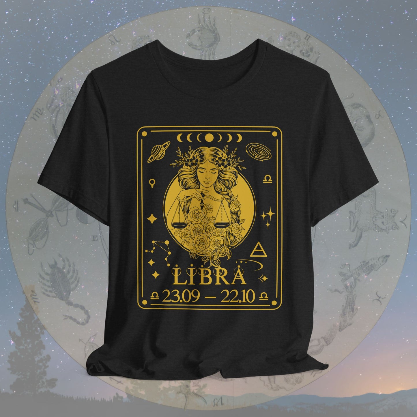 Libra Zodiac Sign Numeric Dates Tarot T-Shirt