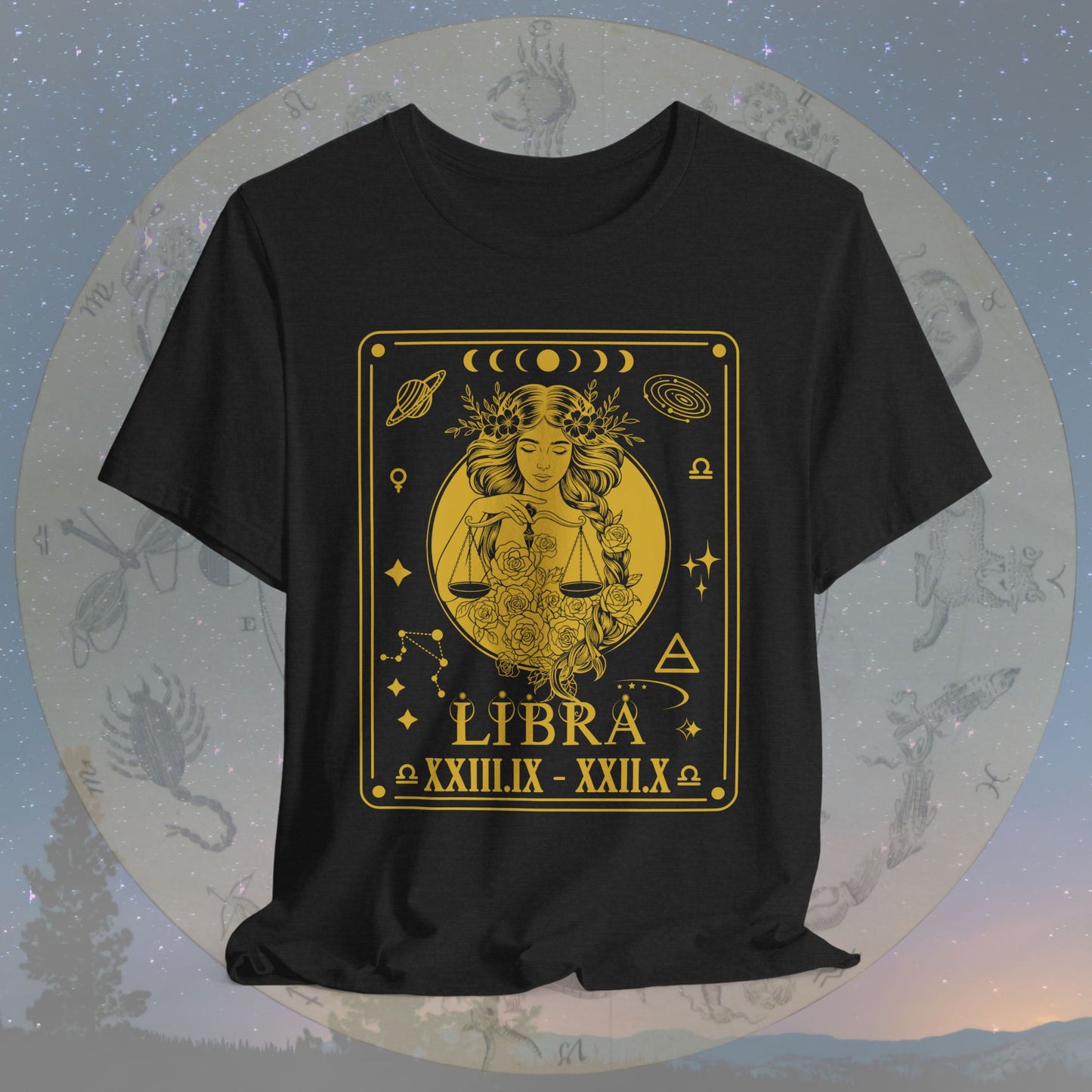 Libra Zodiac Sign Roman Dates Tarot T-Shirt