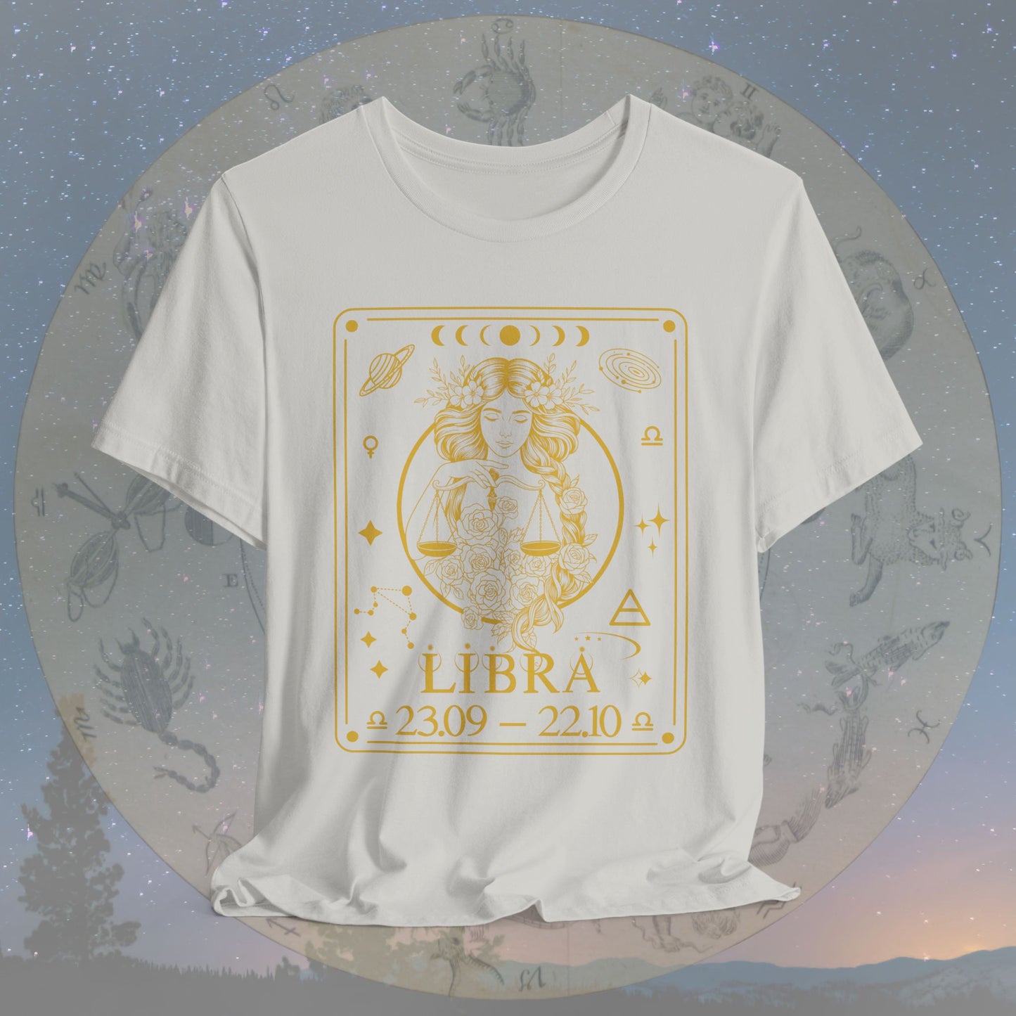 Libra Zodiac Sign Numeric Dates Tarot T-Shirt