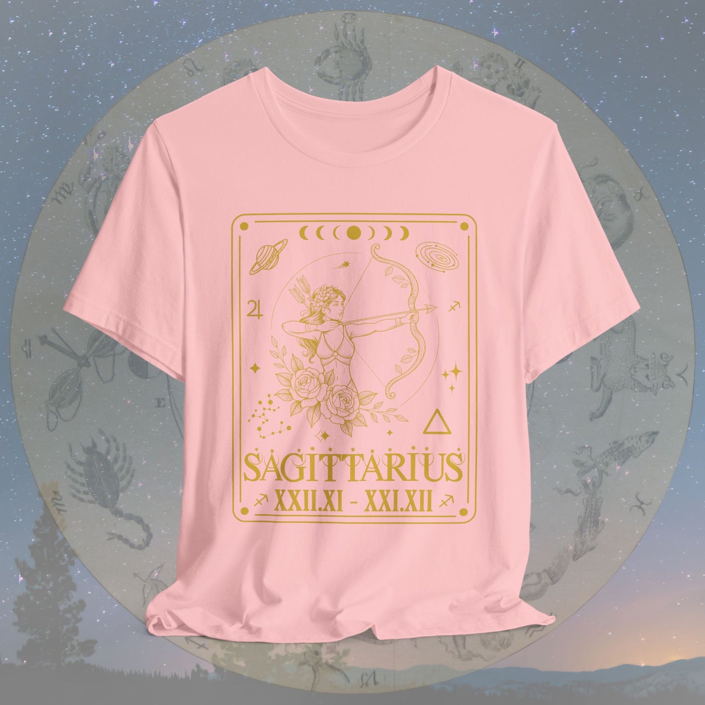 Sagittarius Zodiac Sign Roman Dates Tarot T-Shirt