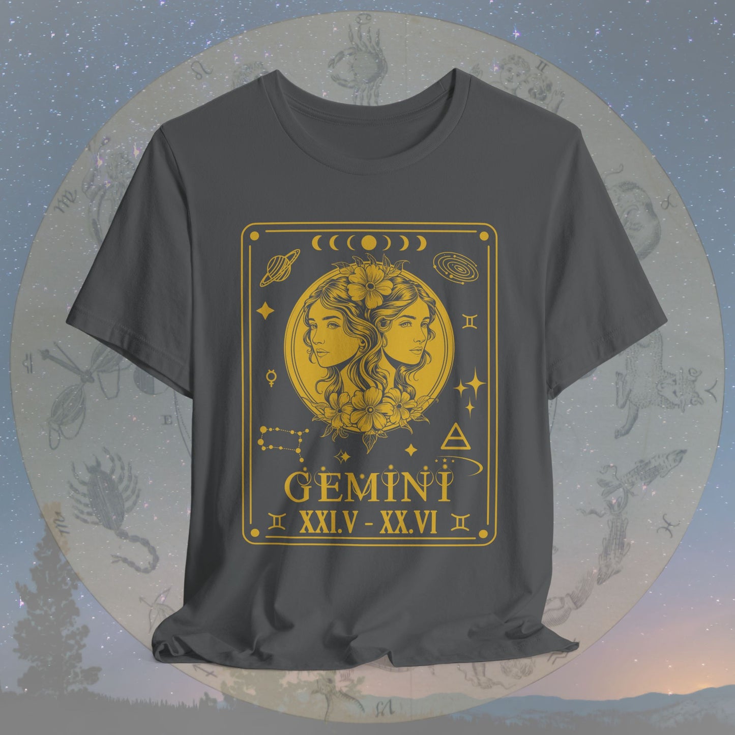 Gemini Zodiac Sign Roman Dates Tarot T-Shirt
