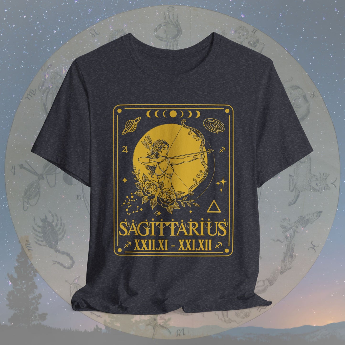 Sagittarius Zodiac Sign Roman Dates Tarot T-Shirt