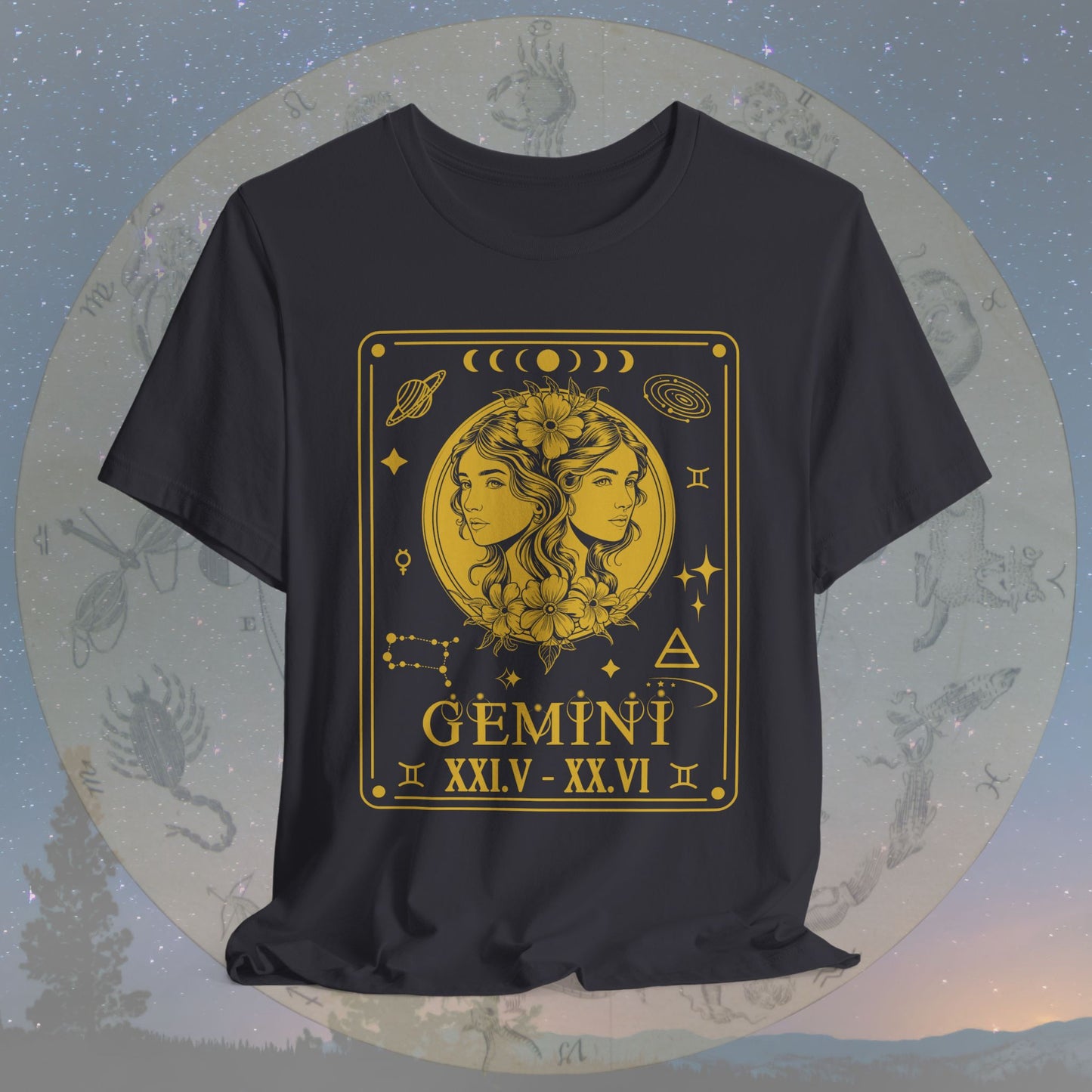 Gemini Zodiac Sign Roman Dates Tarot T-Shirt