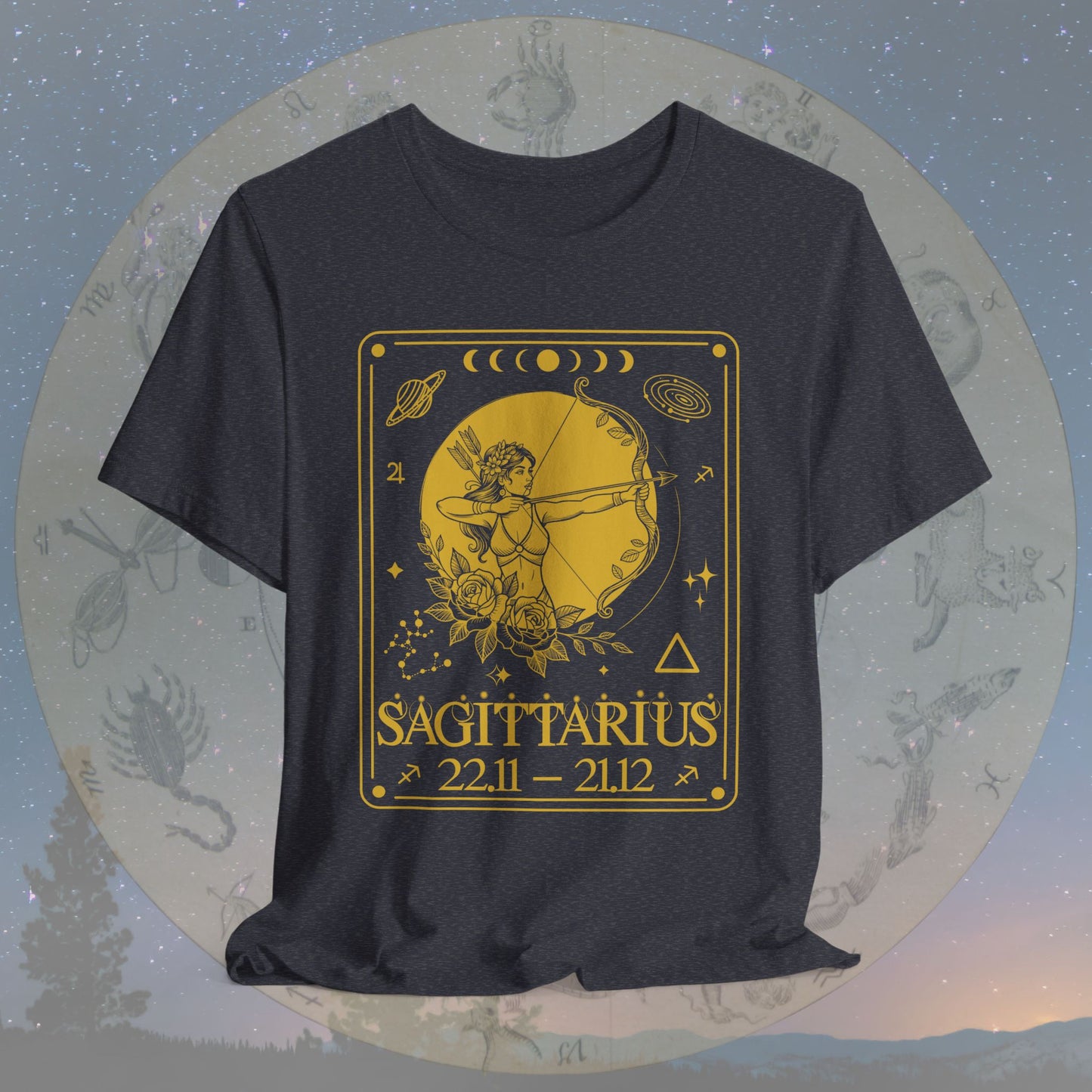 Sagittarius Zodiac Sign Numeric Dates Tarot T-Shirt
