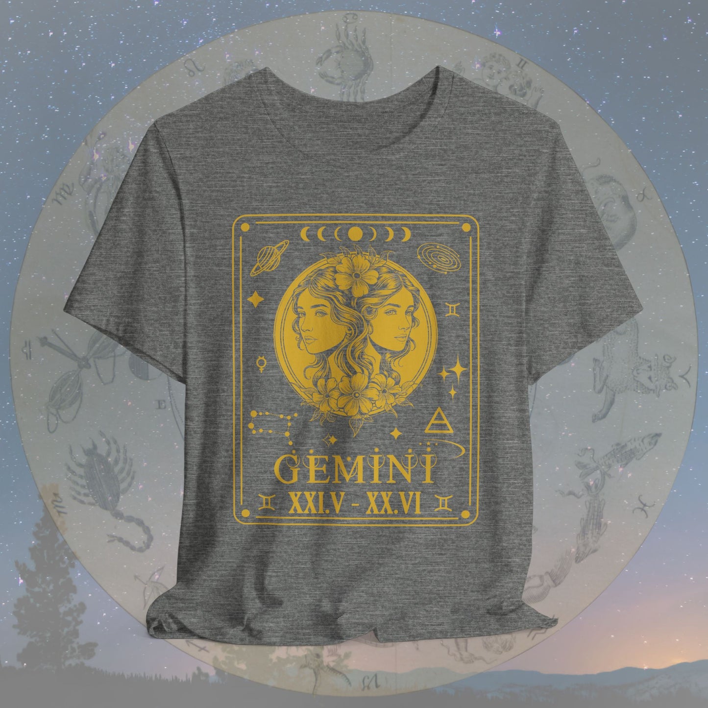 Gemini Zodiac Sign Roman Dates Tarot T-Shirt