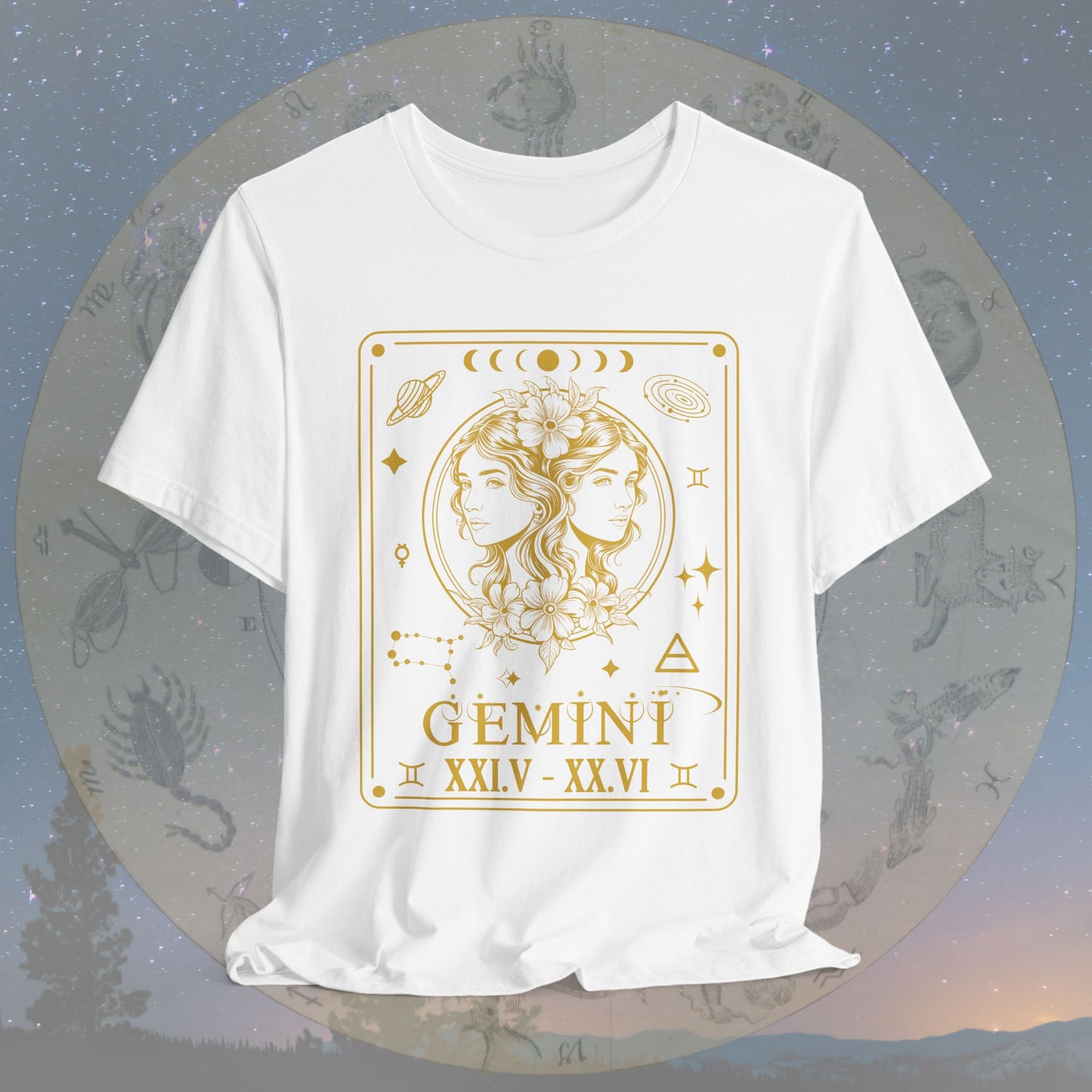 Gemini Zodiac Sign Roman Dates Tarot T-Shirt