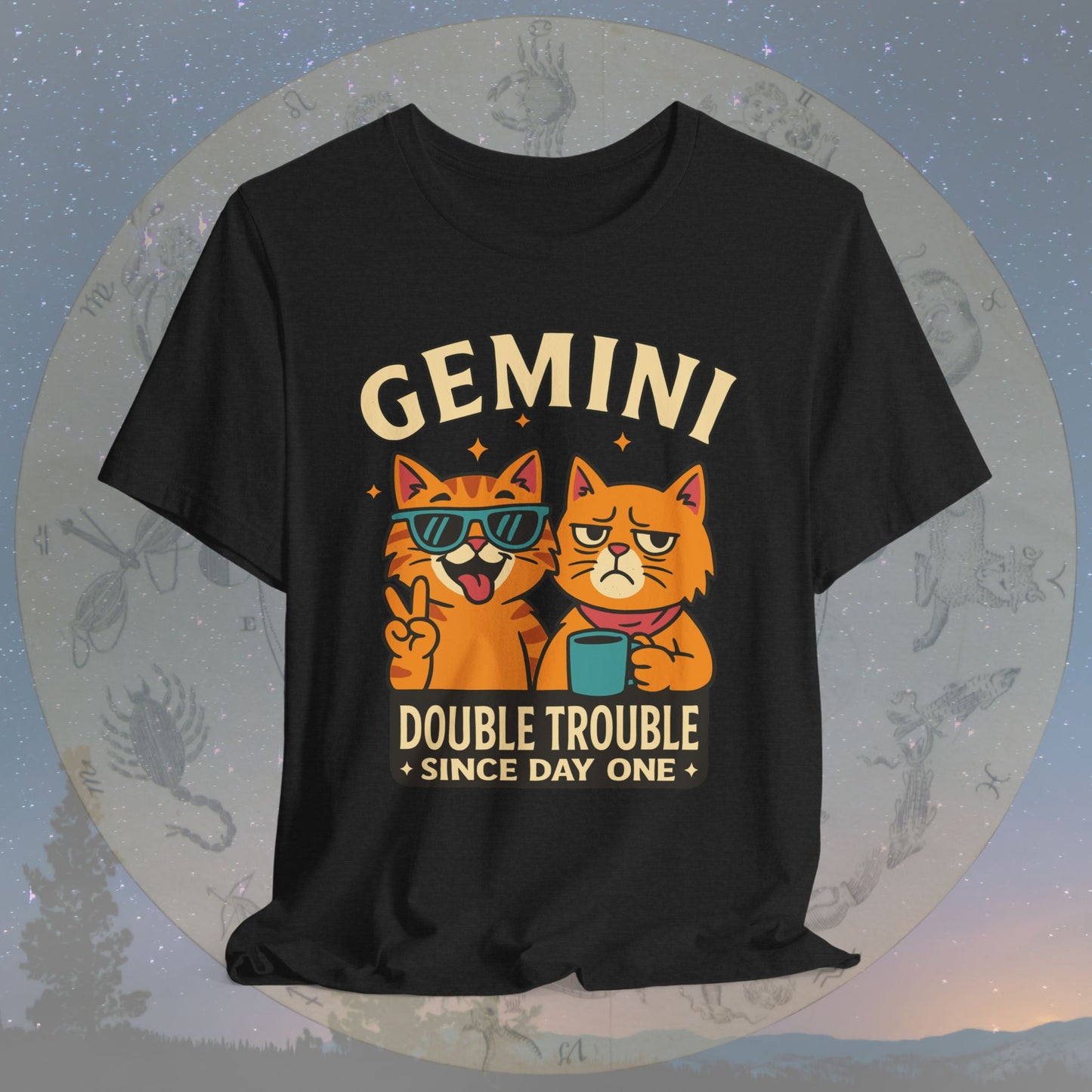 Funny Gemini Double Trouble Cat T-Shirt