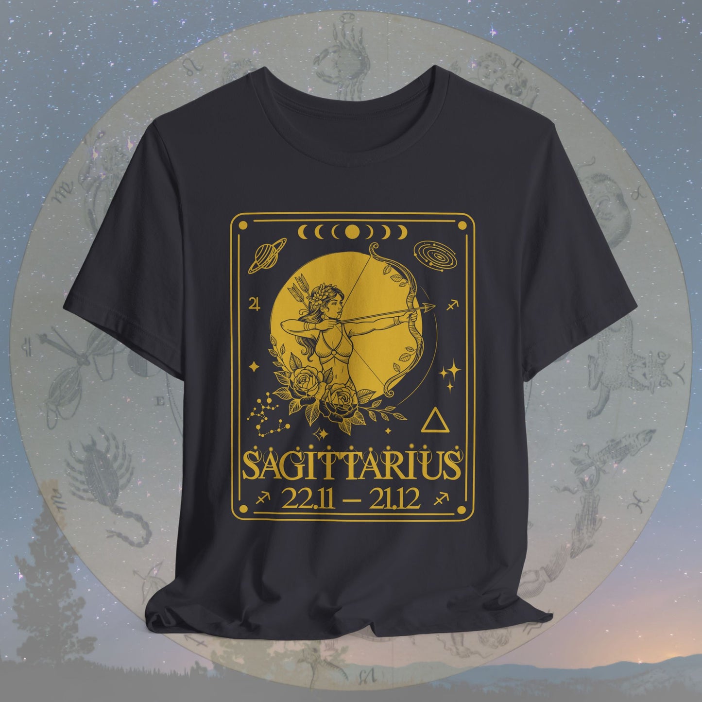 Sagittarius Zodiac Sign Numeric Dates Tarot T-Shirt
