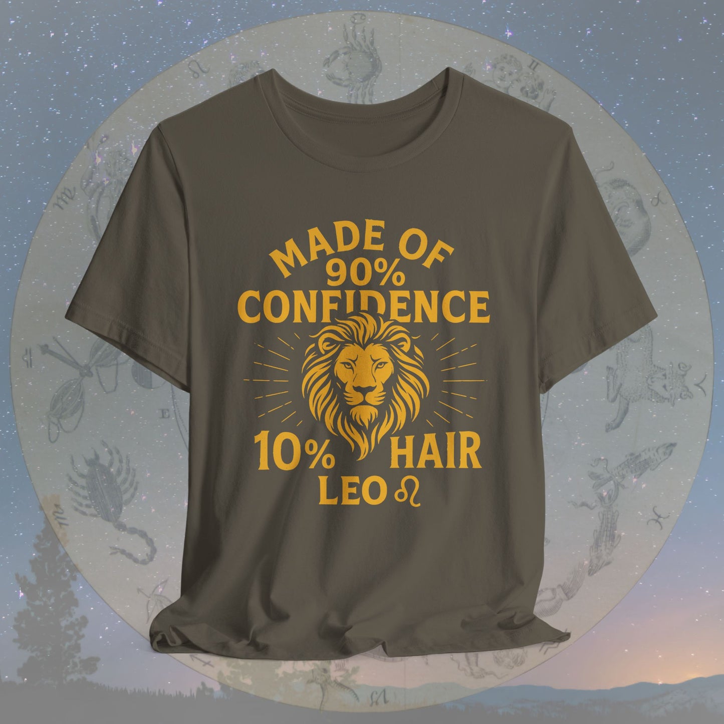 Confident Leo Zodiac Sign T-Shirt – 90% Confidence, 10% Hair