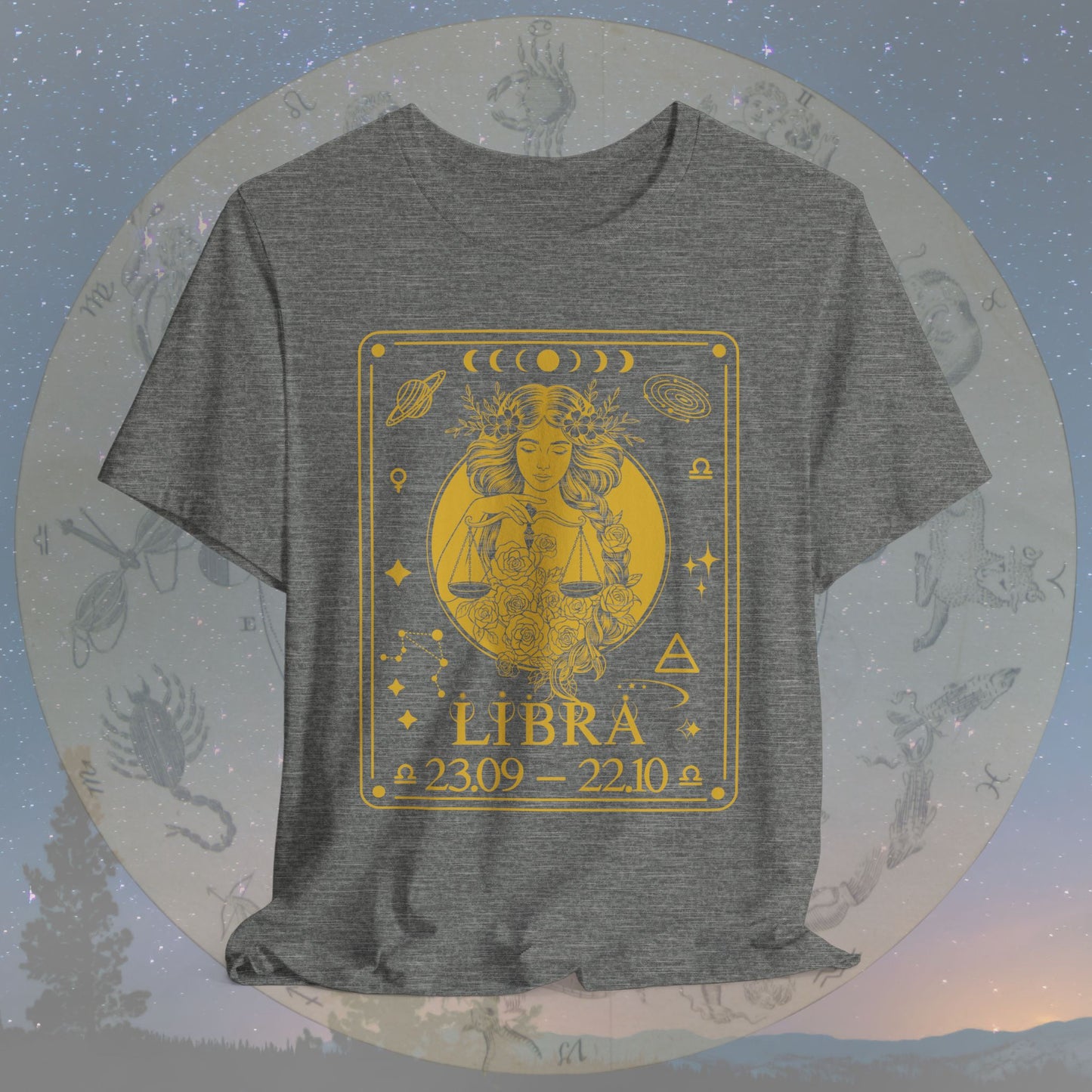 Libra Zodiac Sign Numeric Dates Tarot T-Shirt
