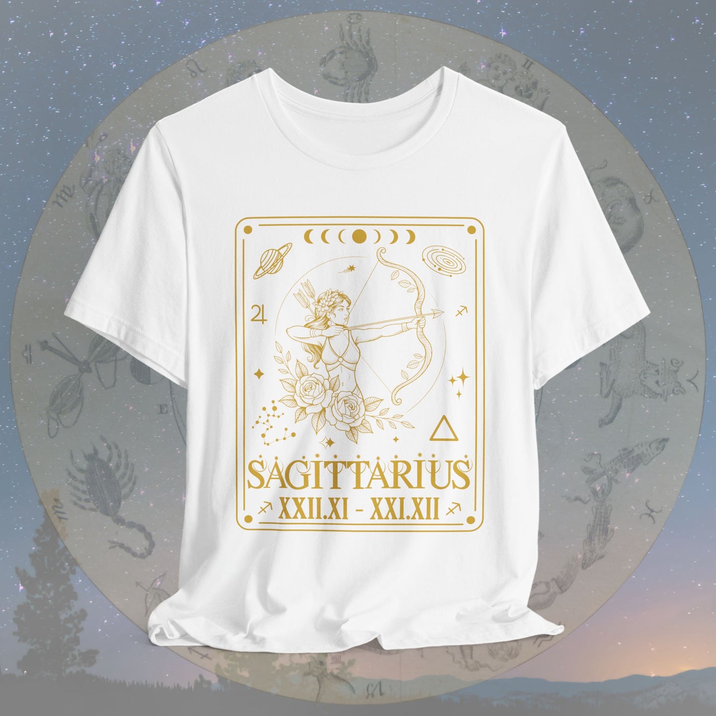 Sagittarius Zodiac Sign Roman Dates Tarot T-Shirt