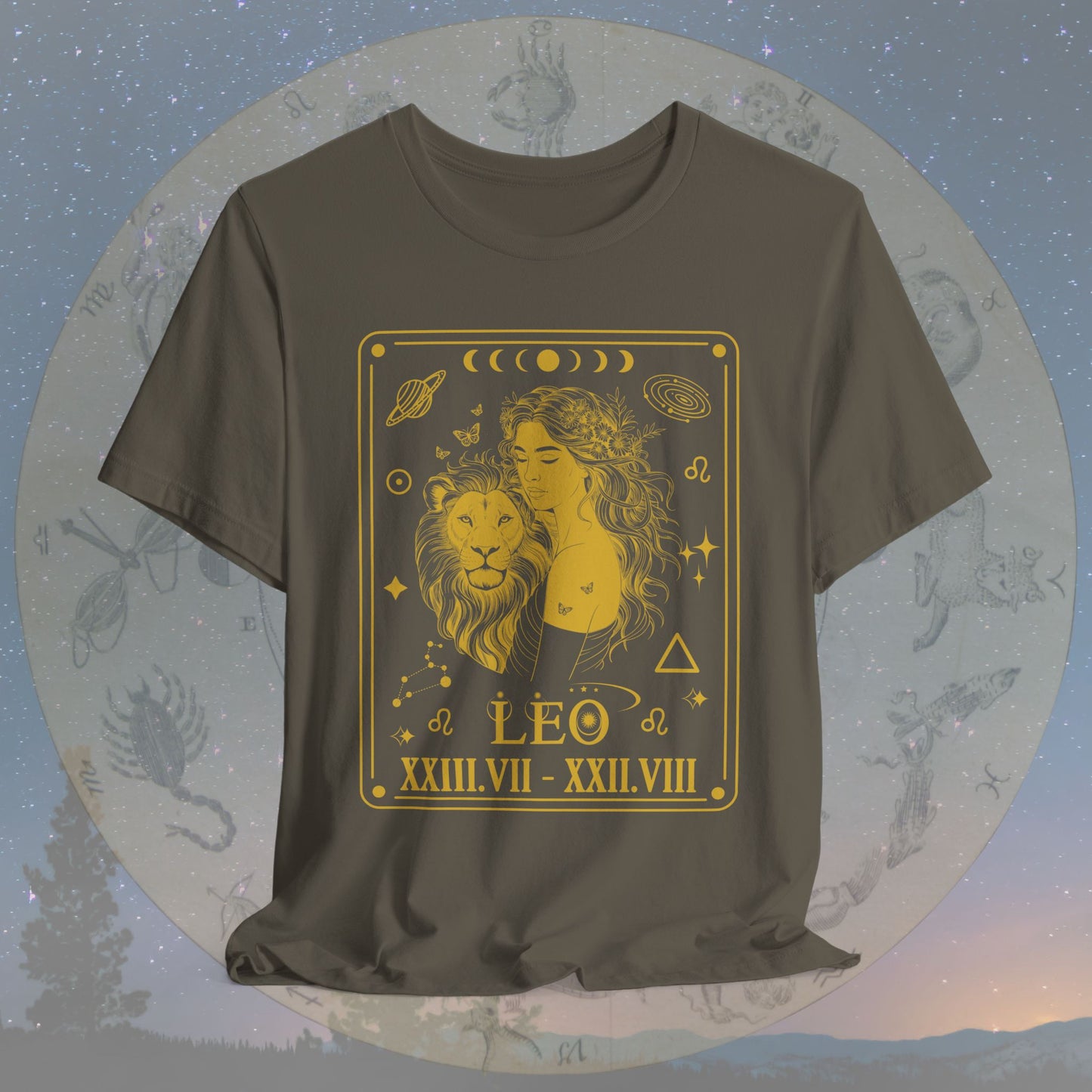 Leo Zodiac Sign Roman Dates Tarot T-Shirt
