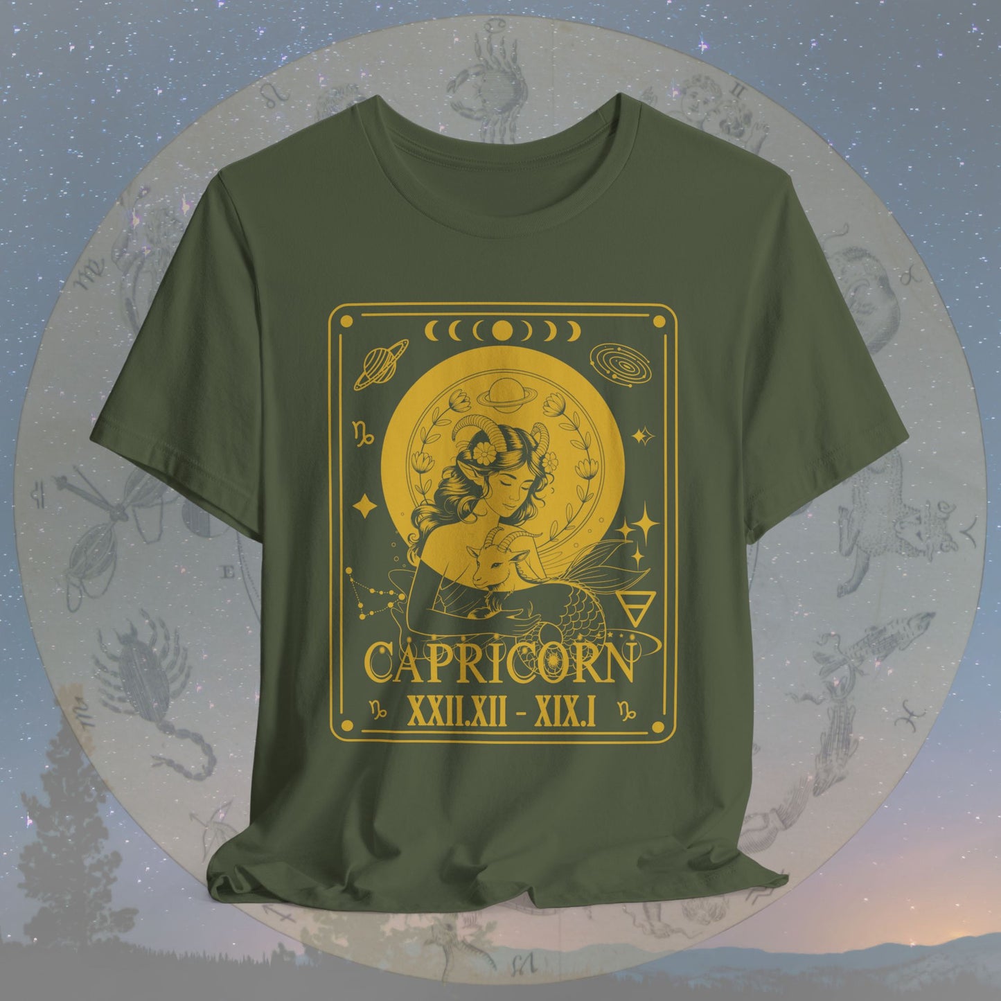 Capricorn Zodiac Sign Roman Dates Tarot T-Shirt
