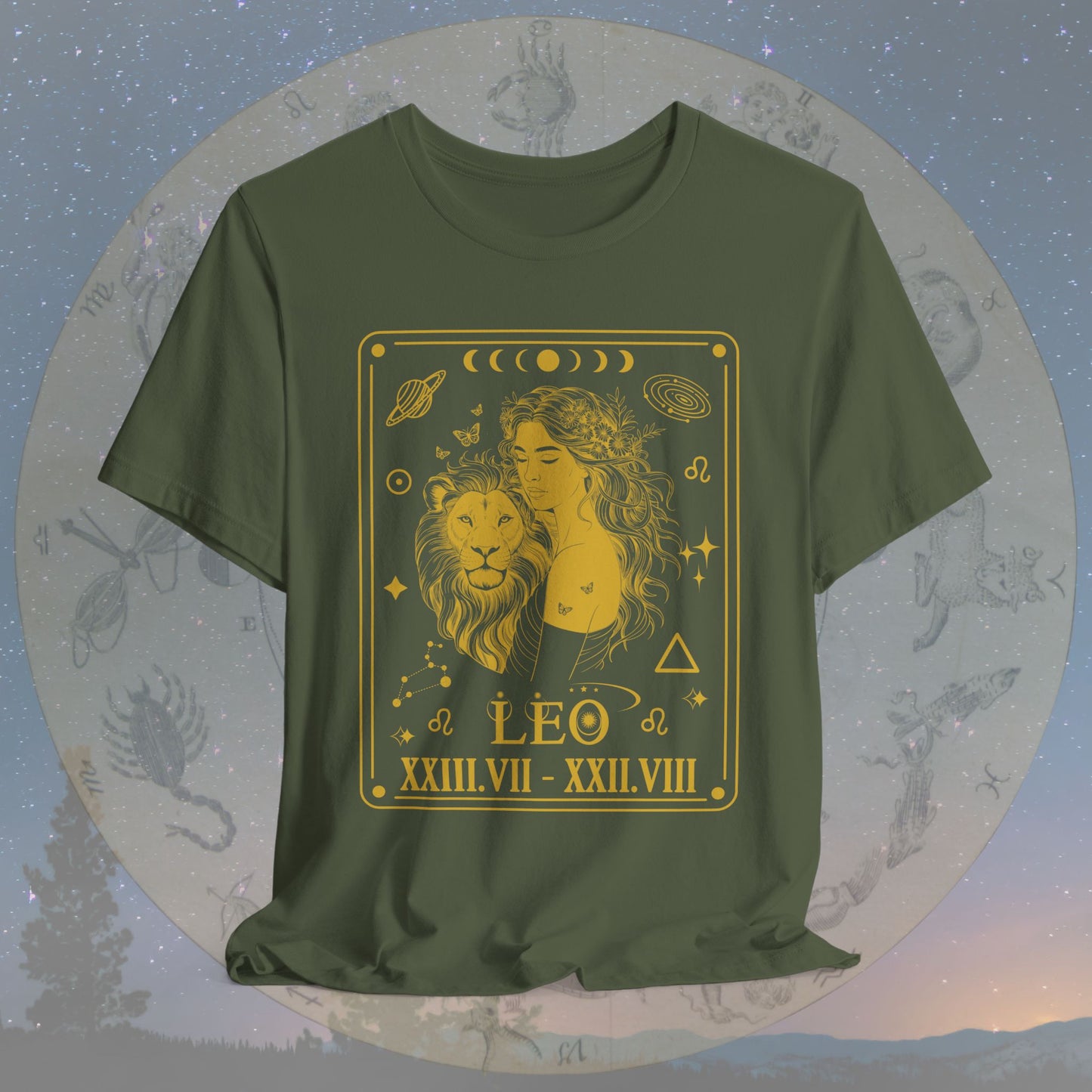 Leo Zodiac Sign Roman Dates Tarot T-Shirt