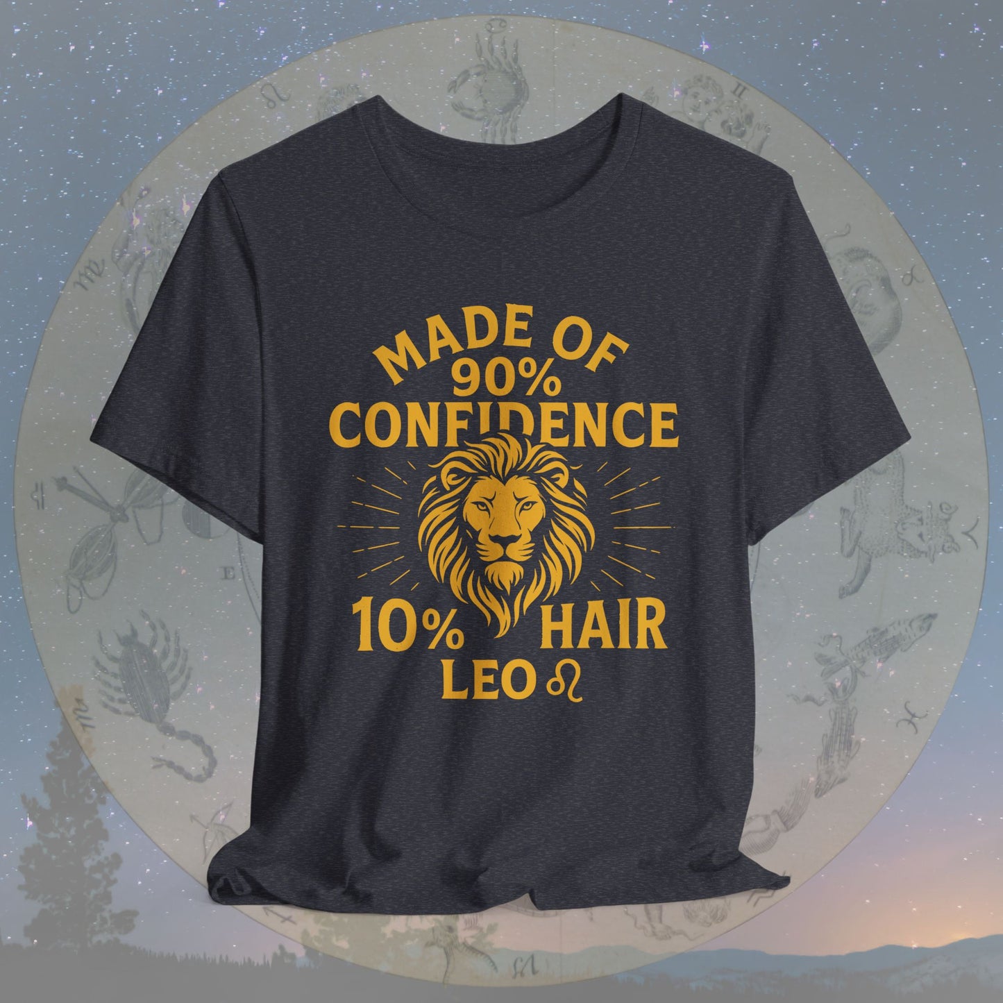 Confident Leo Zodiac Sign T-Shirt – 90% Confidence, 10% Hair