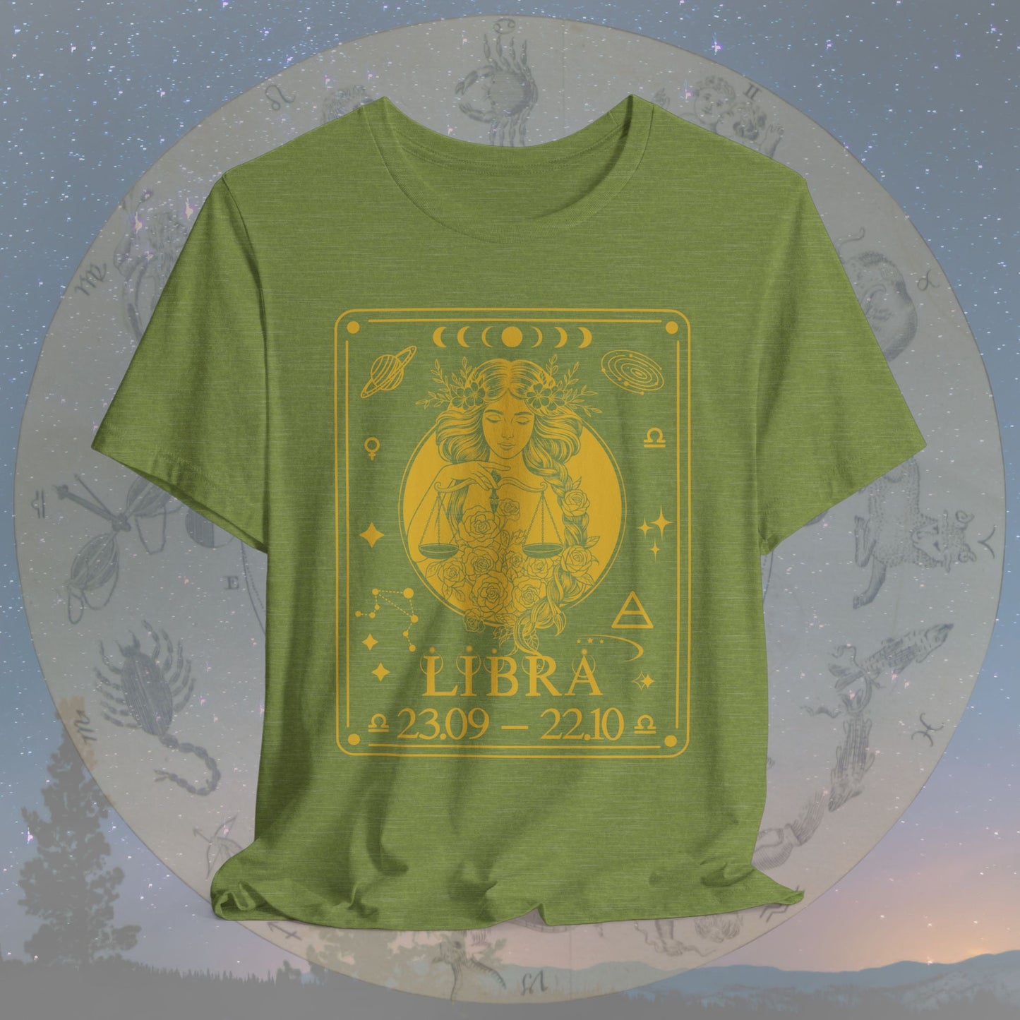 Libra Zodiac Sign Numeric Dates Tarot T-Shirt