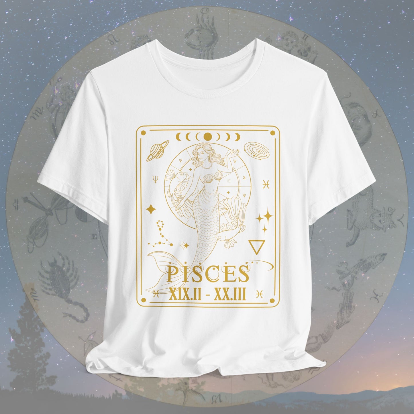 Pisces Zodiac Sign Roman Dates Tarot T-Shirt