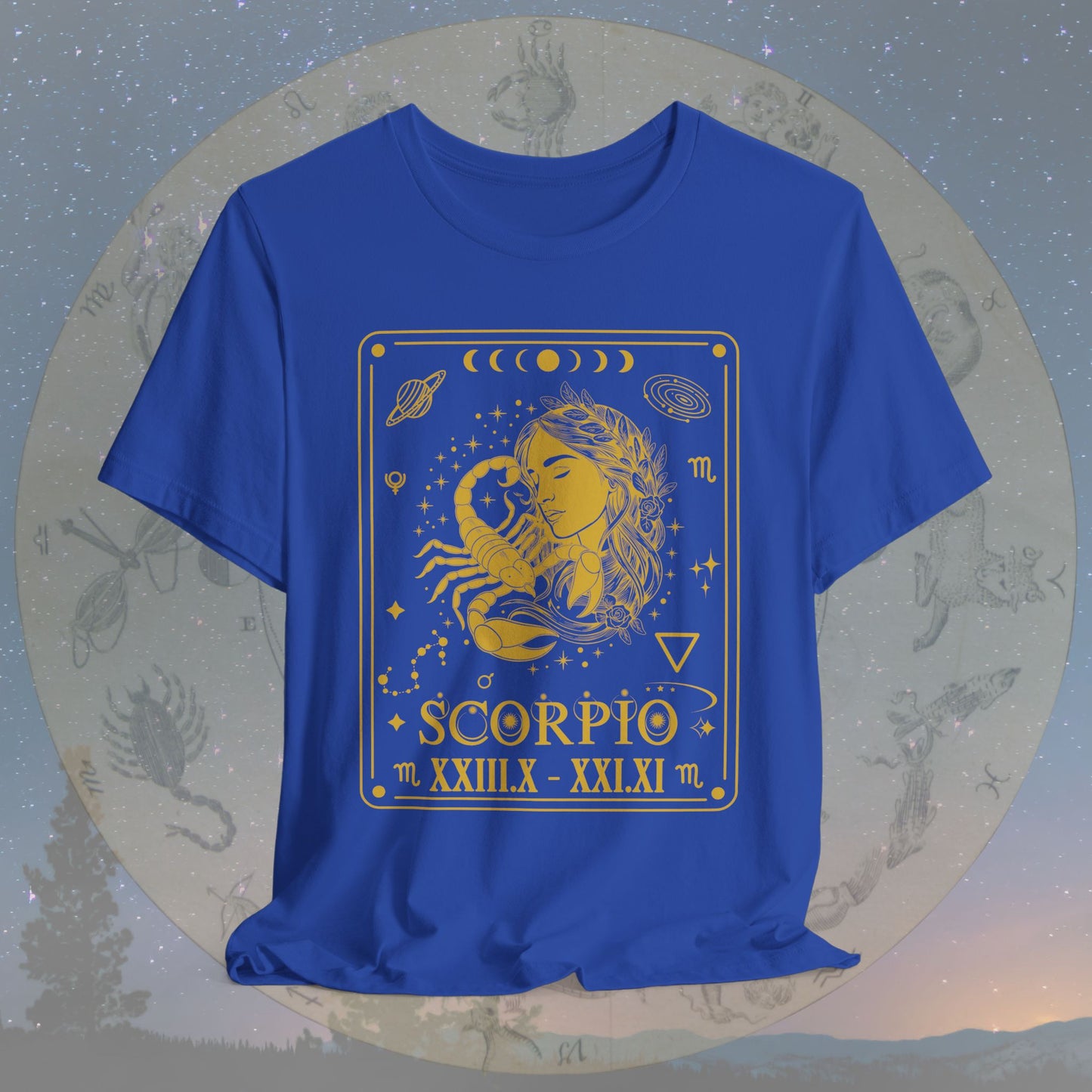 Scorpio Zodiac Sign Roman Dates Tarot T-Shirt