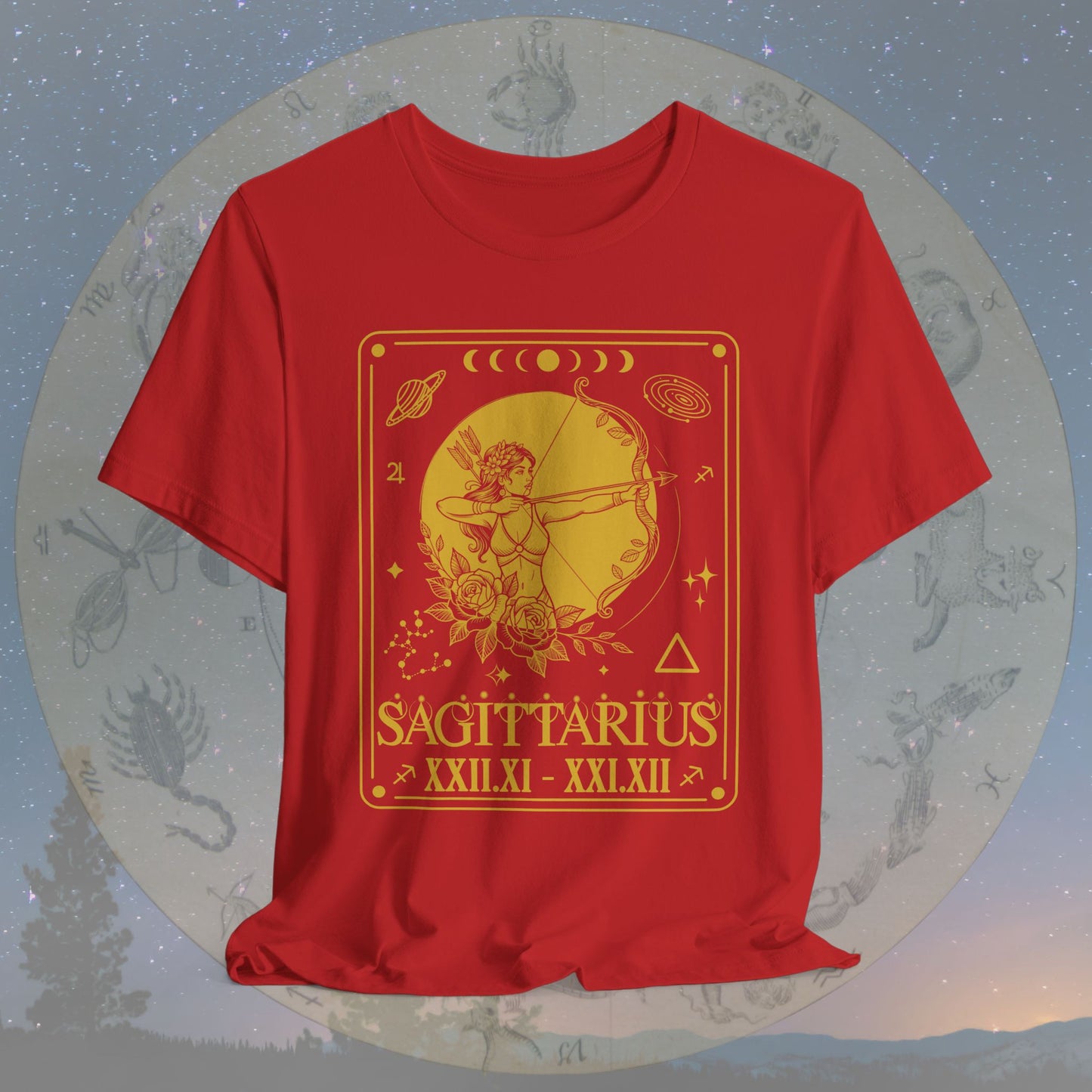 Sagittarius Zodiac Sign Roman Dates Tarot T-Shirt
