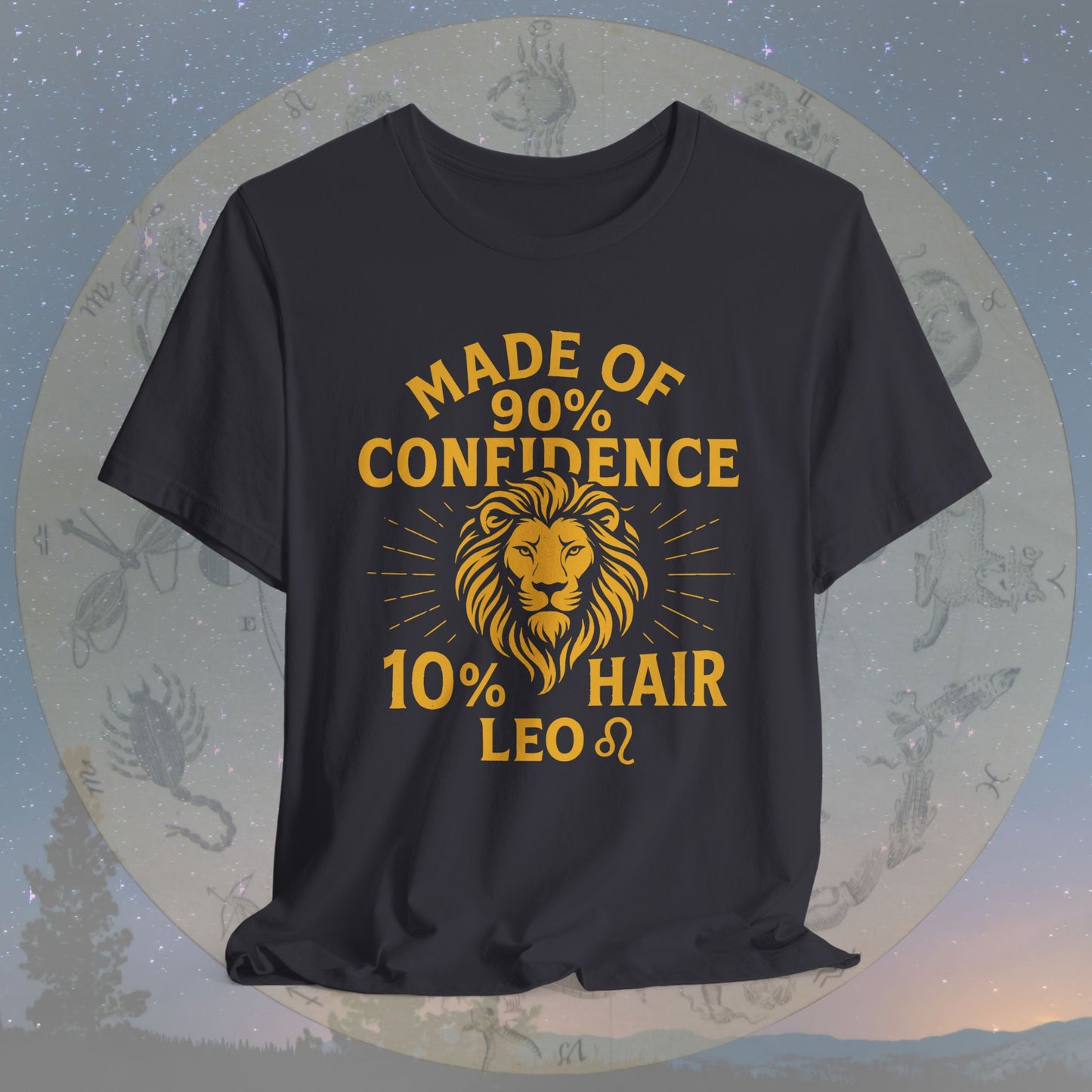 Confident Leo Zodiac Sign T-Shirt – 90% Confidence, 10% Hair