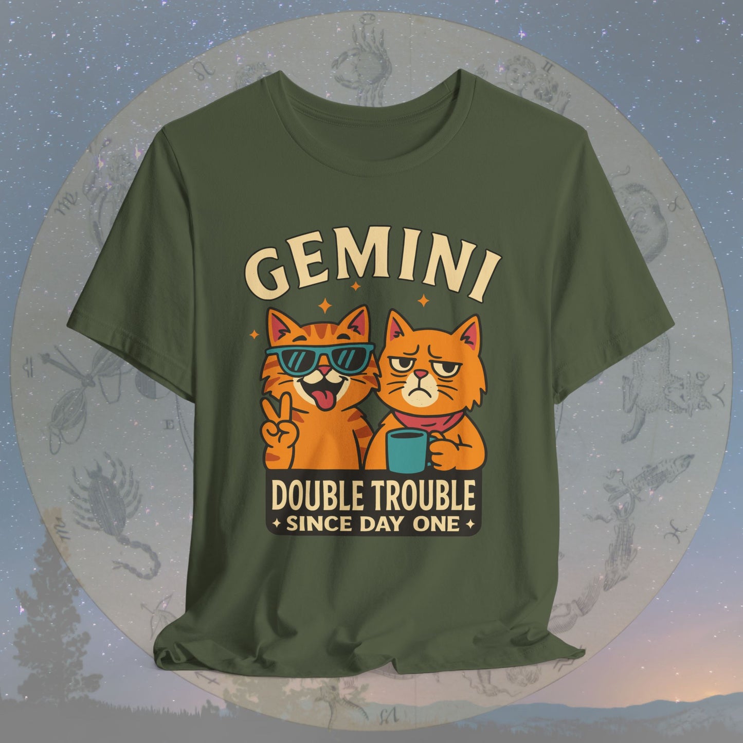 Funny Gemini Double Trouble Cat T-Shirt