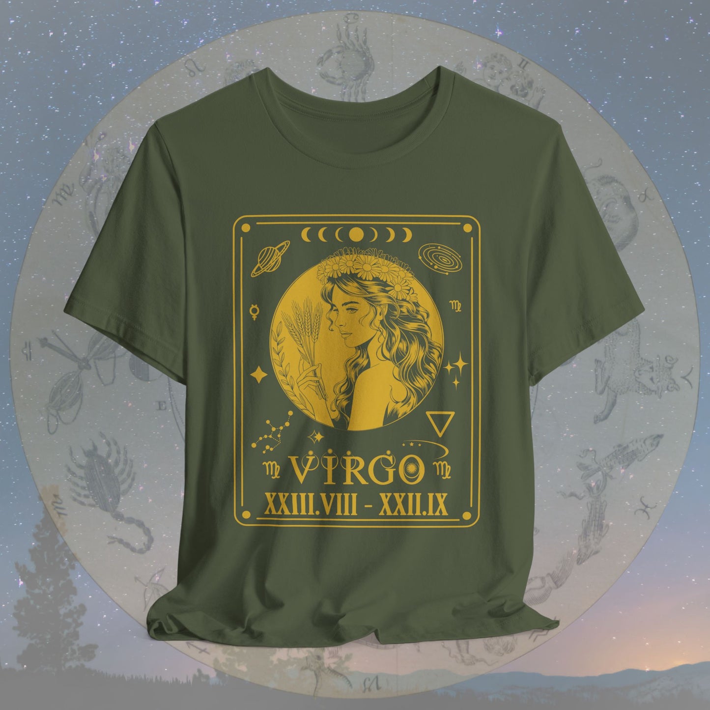 Virgo Zodiac Sign Roman Dates Tarot T-Shirt