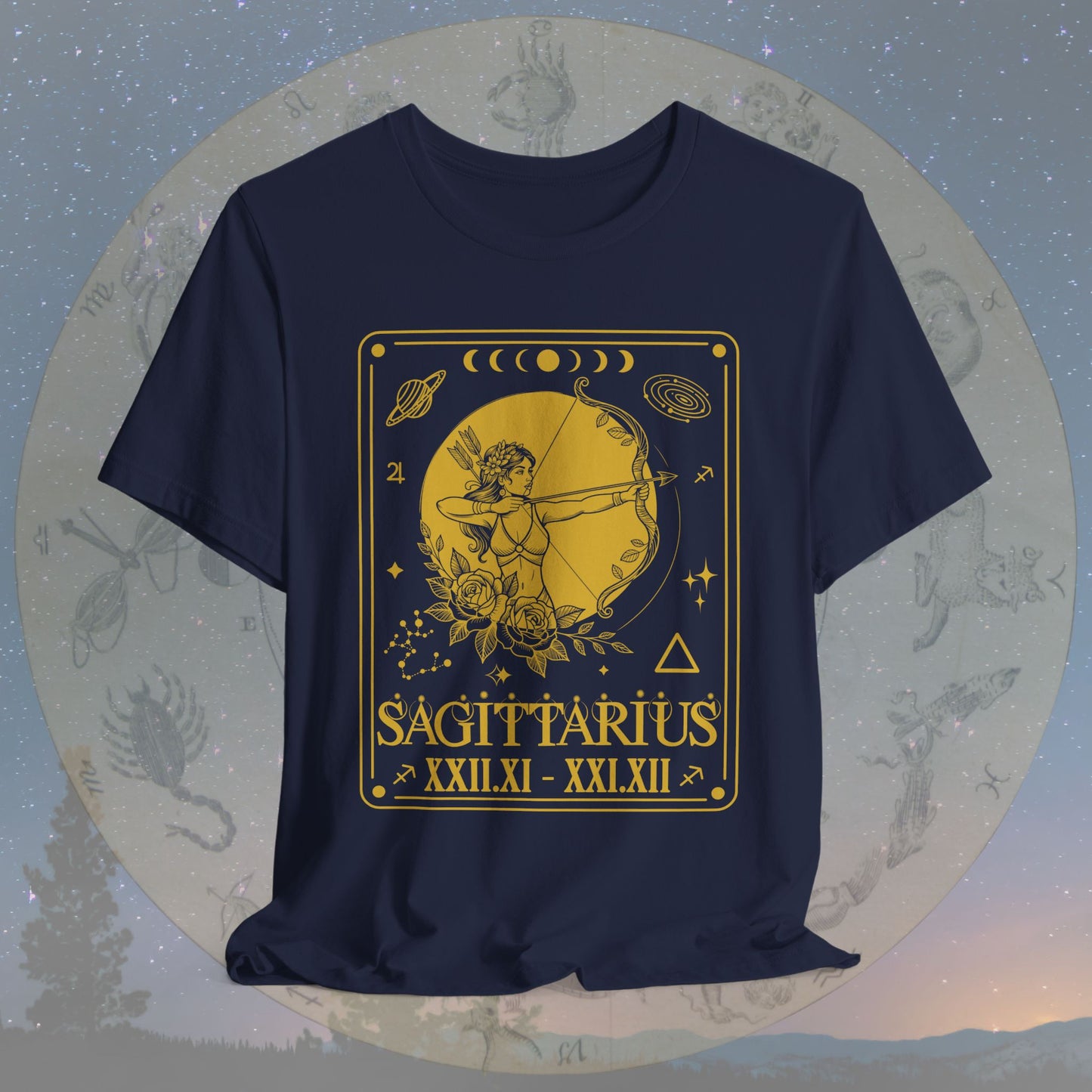 Sagittarius Zodiac Sign Roman Dates Tarot T-Shirt