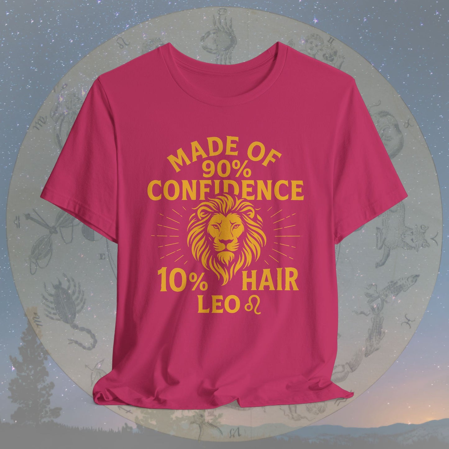 Confident Leo Zodiac Sign T-Shirt – 90% Confidence, 10% Hair