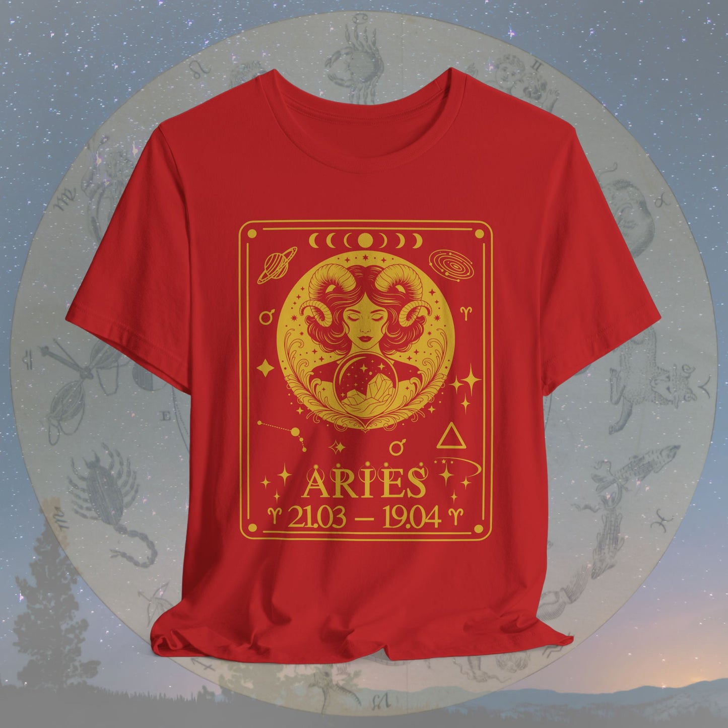 Aries Zodiac Sign Numeric Dates Tarot T-Shirt