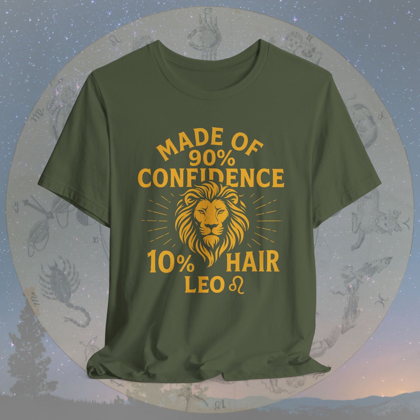Confident Leo Zodiac Sign T-Shirt – 90% Confidence, 10% Hair