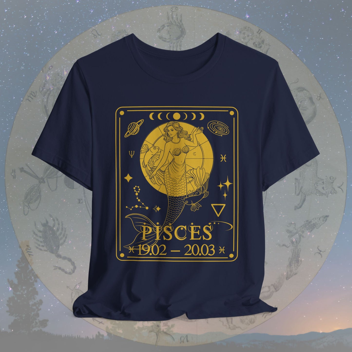Pisces Zodiac Sign Numeric Dates Tarot T-Shirt