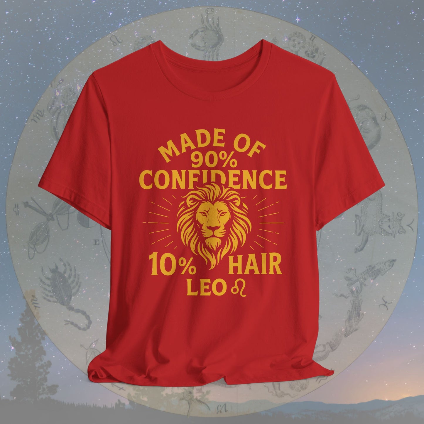 Confident Leo Zodiac Sign T-Shirt – 90% Confidence, 10% Hair
