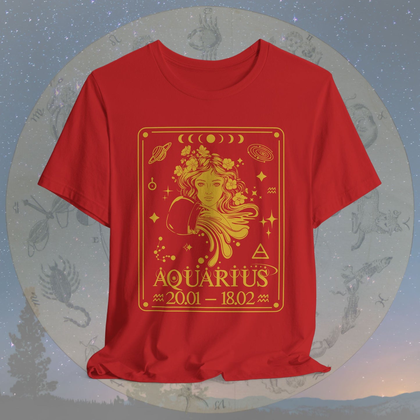 Aquarius Zodiac Sign Numeric Dates Tarot T-Shirt